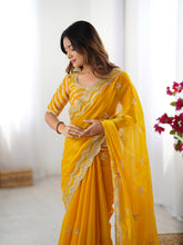 Load image into Gallery viewer, Desirable Party Wear Silk Thread n Sequence Work Fancy Designer Saree With Unstitched Blouse
