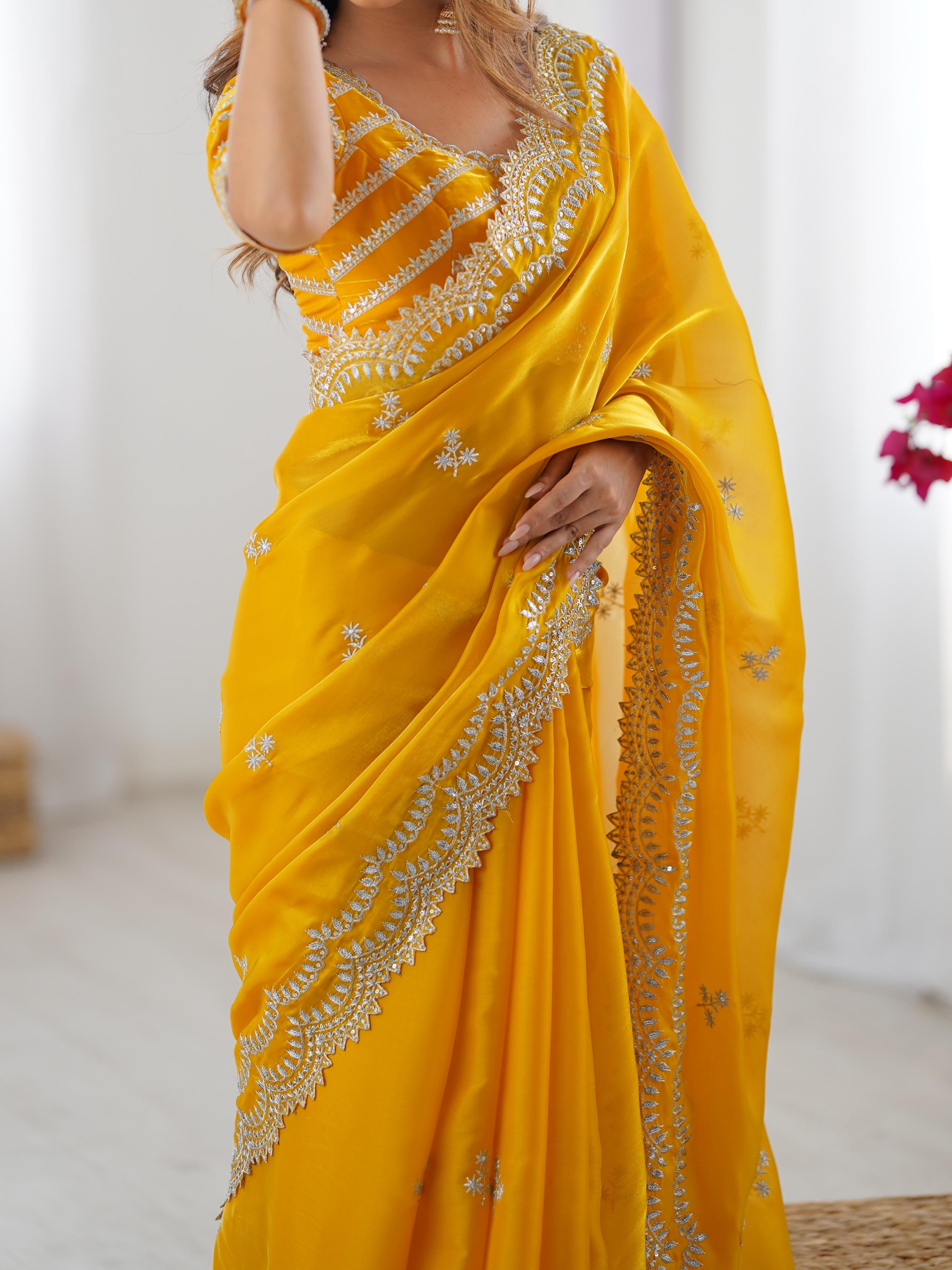 Desirable Party Wear Silk Thread n Sequence Work Fancy Designer Saree With Unstitched Blouse
