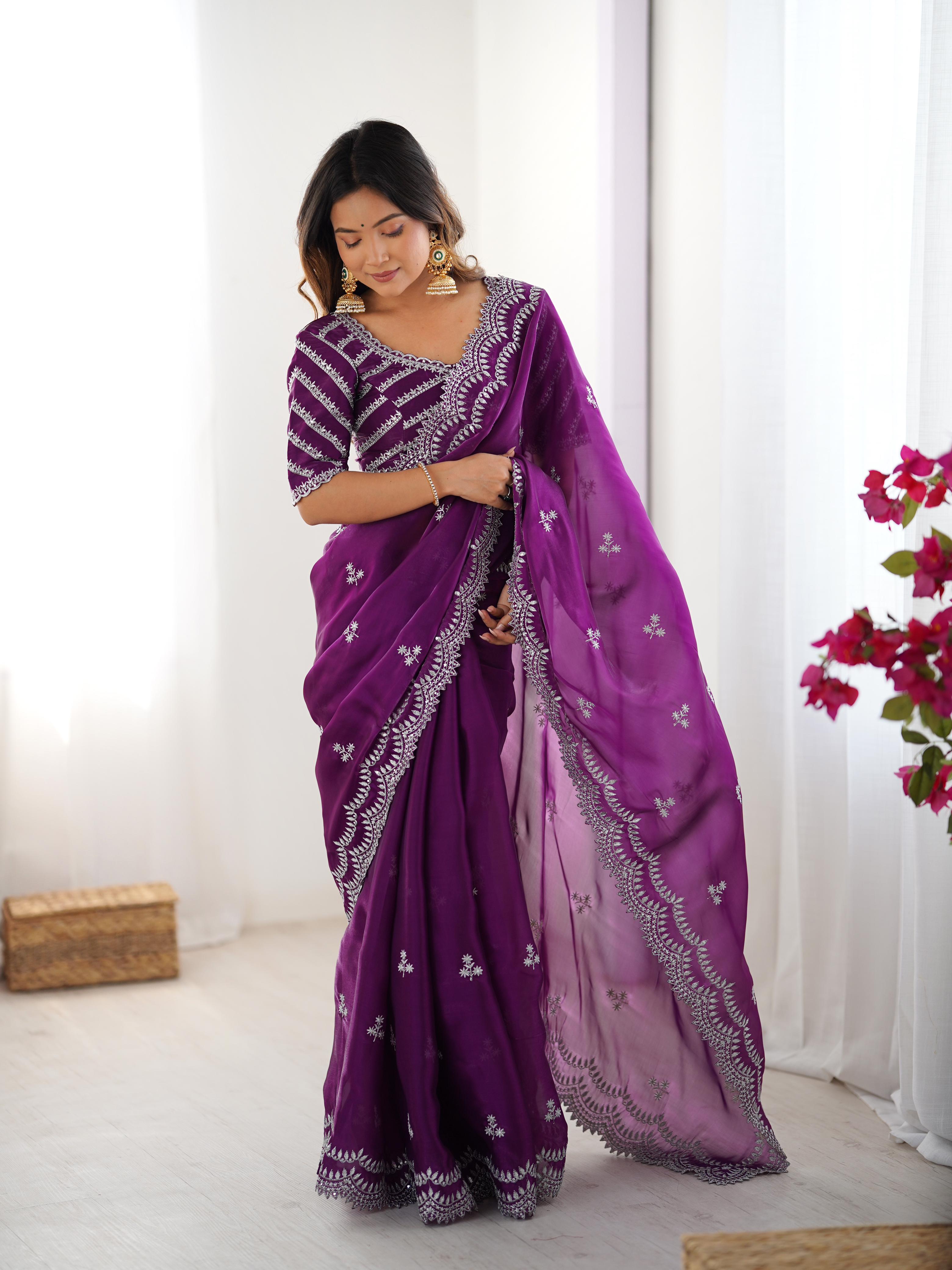 Desirable Party Wear Silk Thread n Sequence Work Fancy Designer Saree With Unstitched Blouse