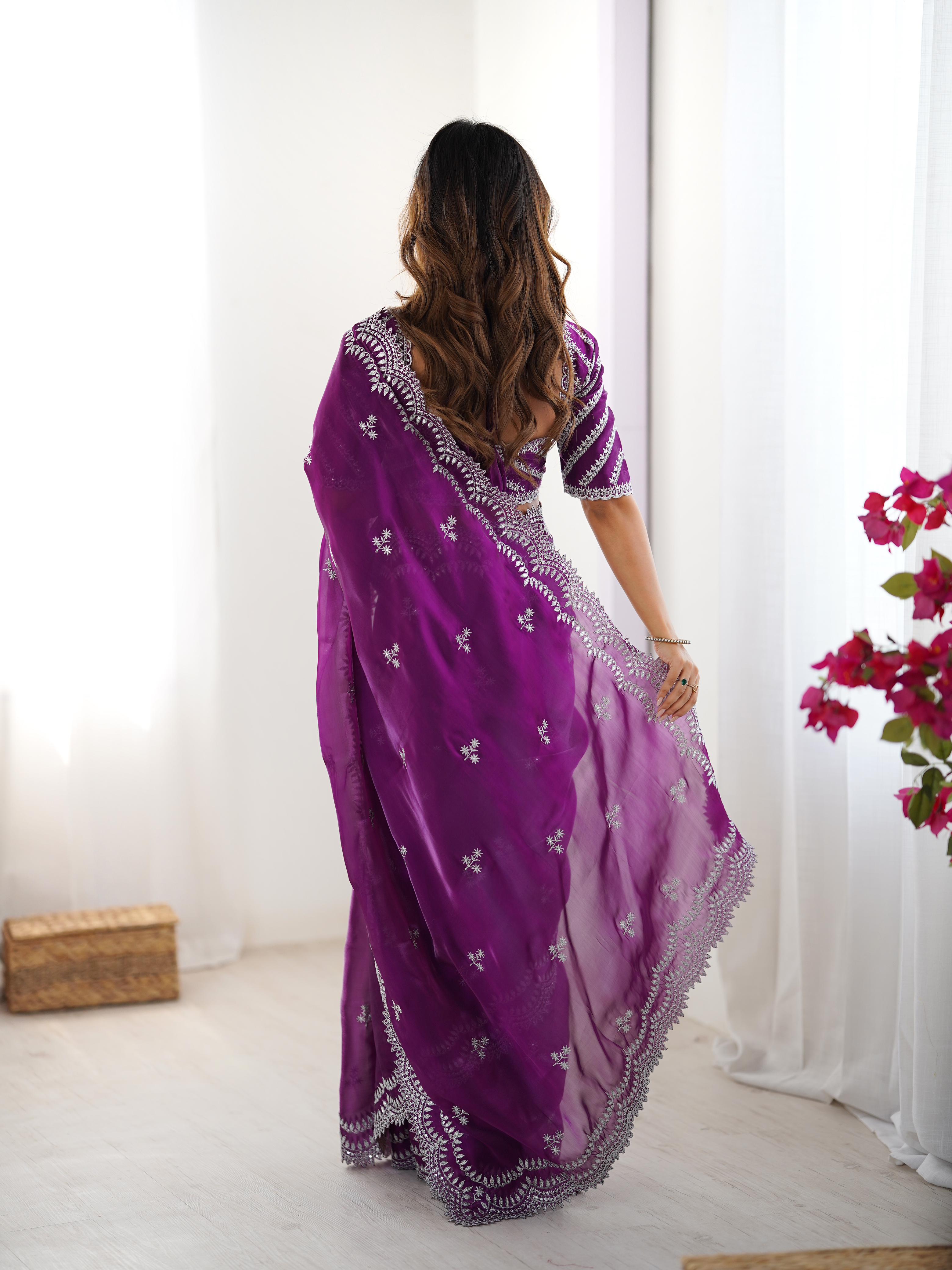 Desirable Party Wear Silk Thread n Sequence Work Fancy Designer Saree With Unstitched Blouse