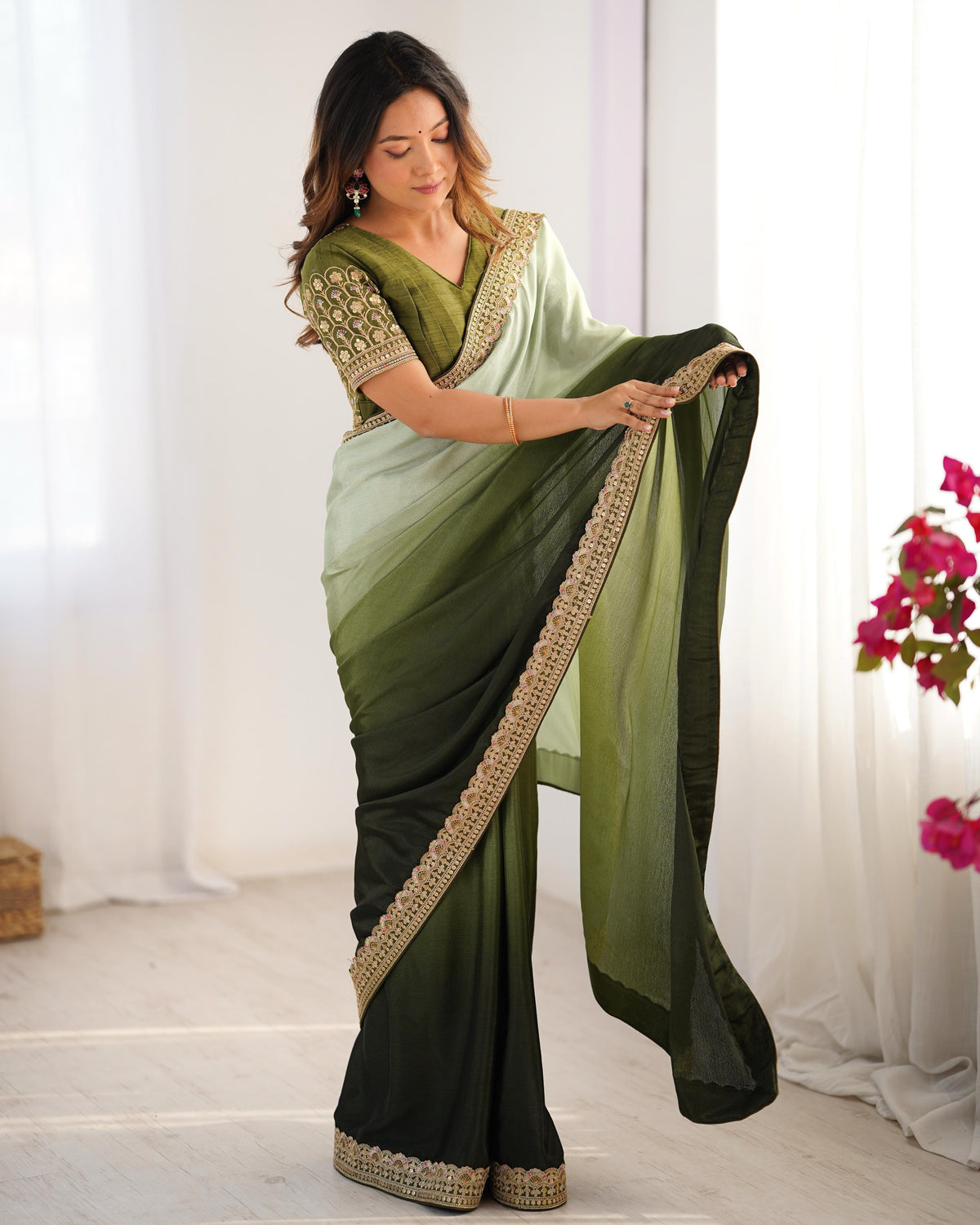 Adorable Function Wear Silk Thread n Sequence Work Fancy Designer Saree With Unstitched Blouse