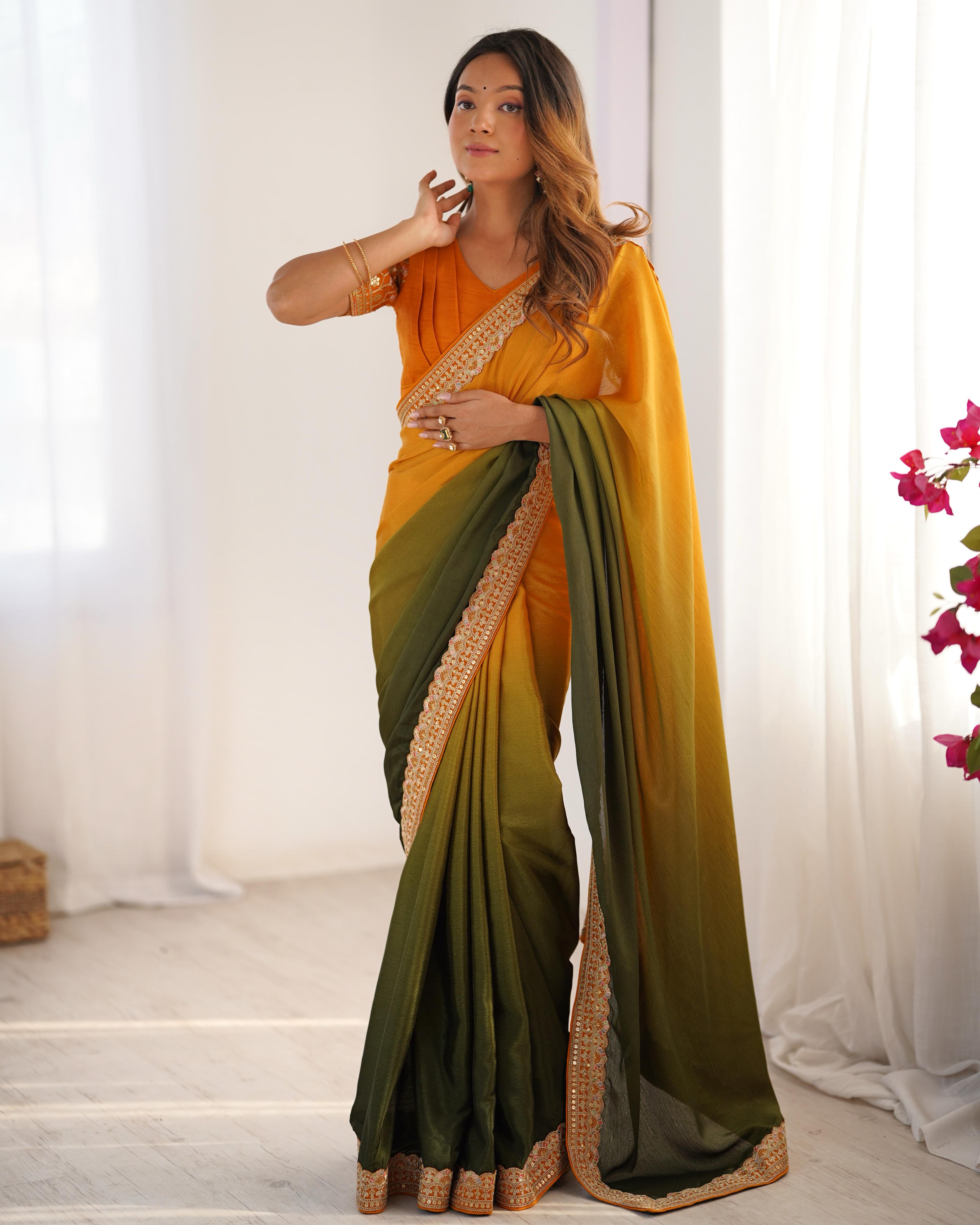 Adorable Function Wear Silk Thread n Sequence Work Fancy Designer Saree With Unstitched Blouse
