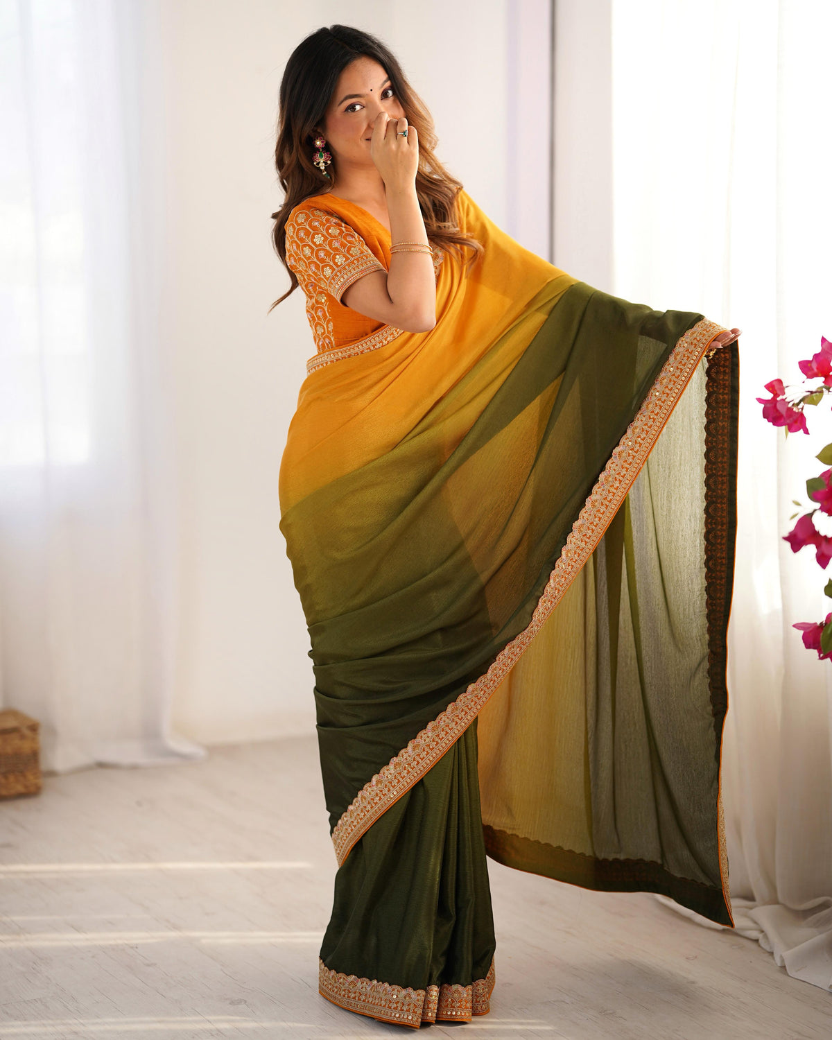 Adorable Function Wear Silk Thread n Sequence Work Fancy Designer Saree With Unstitched Blouse
