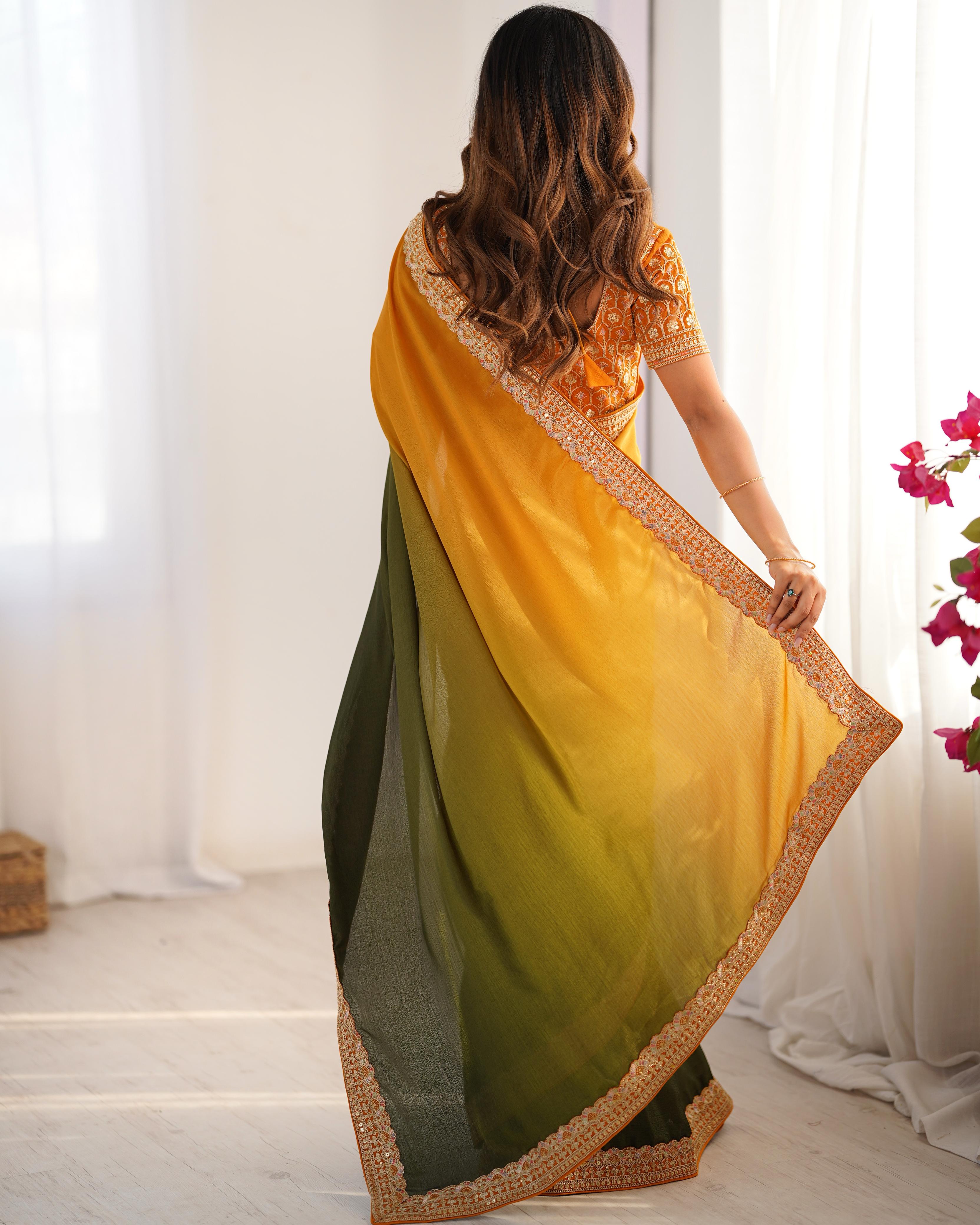 Adorable Function Wear Silk Thread n Sequence Work Fancy Designer Saree With Unstitched Blouse