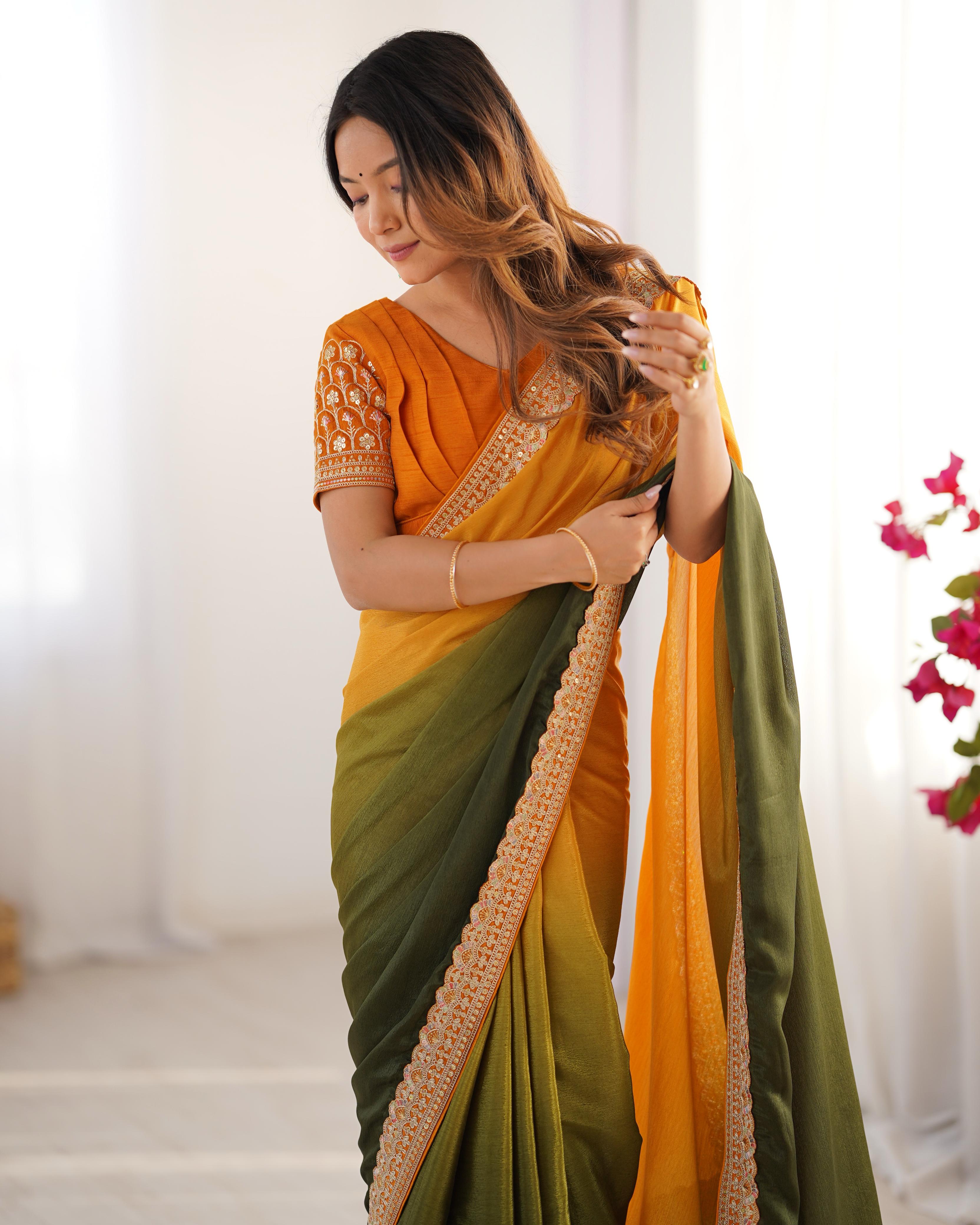 Adorable Function Wear Silk Thread n Sequence Work Fancy Designer Saree With Unstitched Blouse