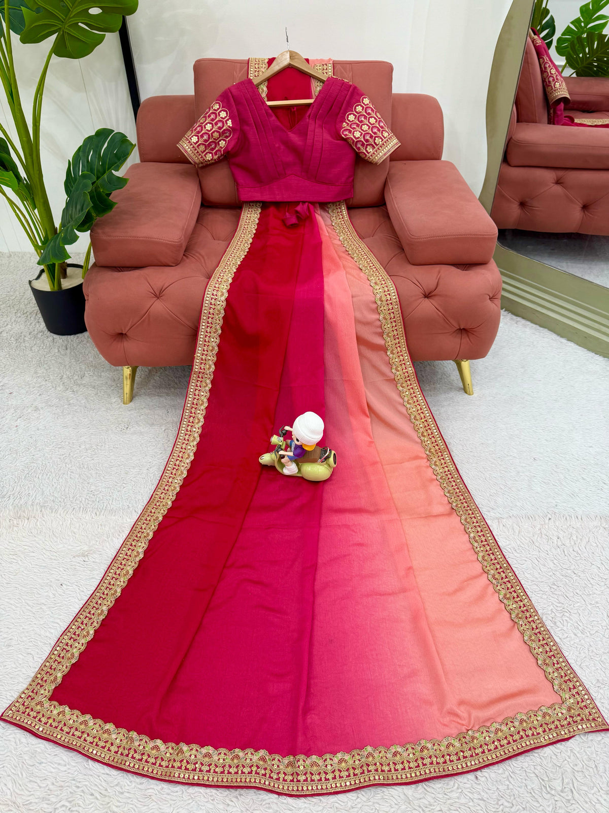 Adorable Function Wear Silk Thread n Sequence Work Fancy Designer Saree With Unstitched Blouse