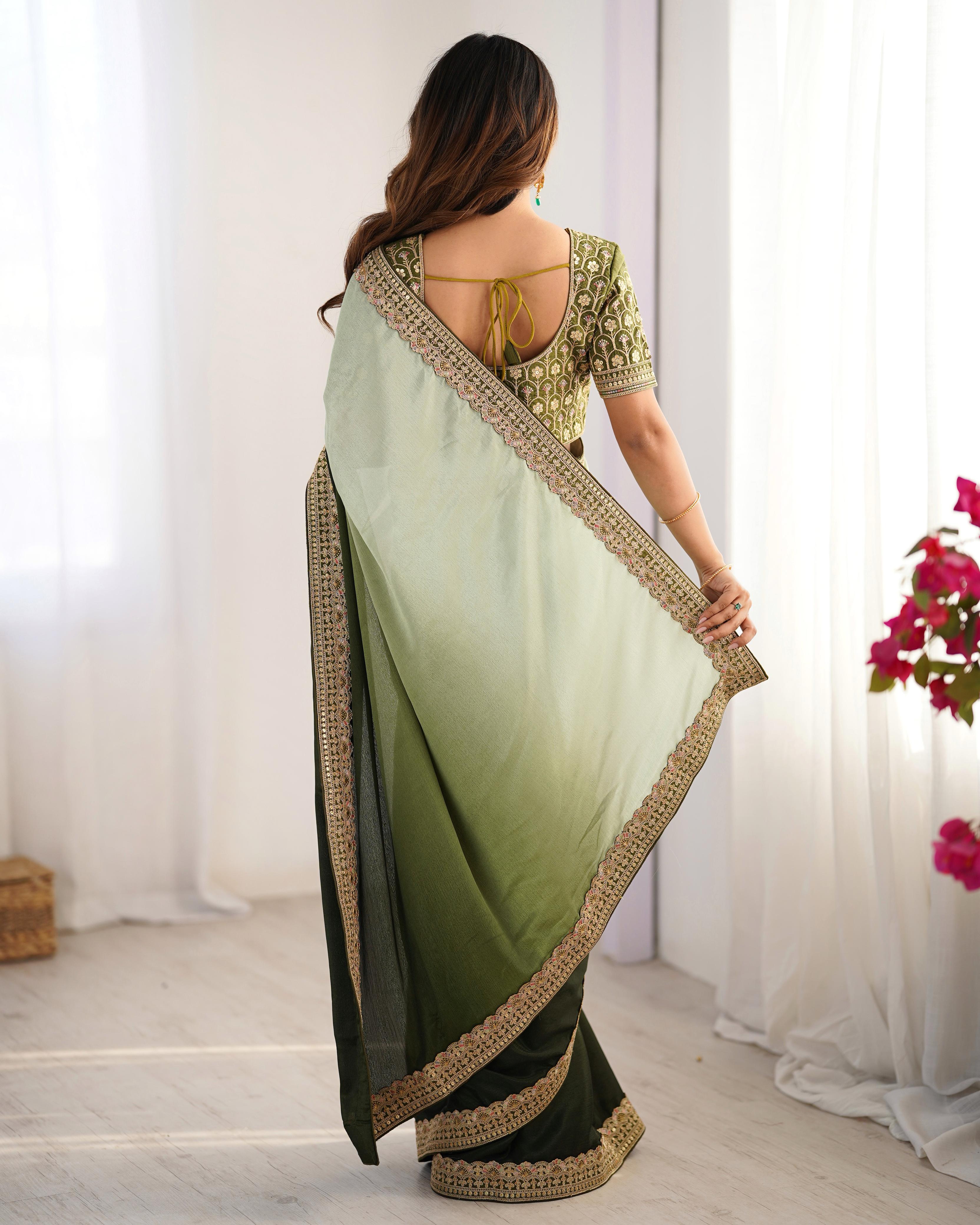 Adorable Function Wear Silk Thread n Sequence Work Fancy Designer Saree With Unstitched Blouse