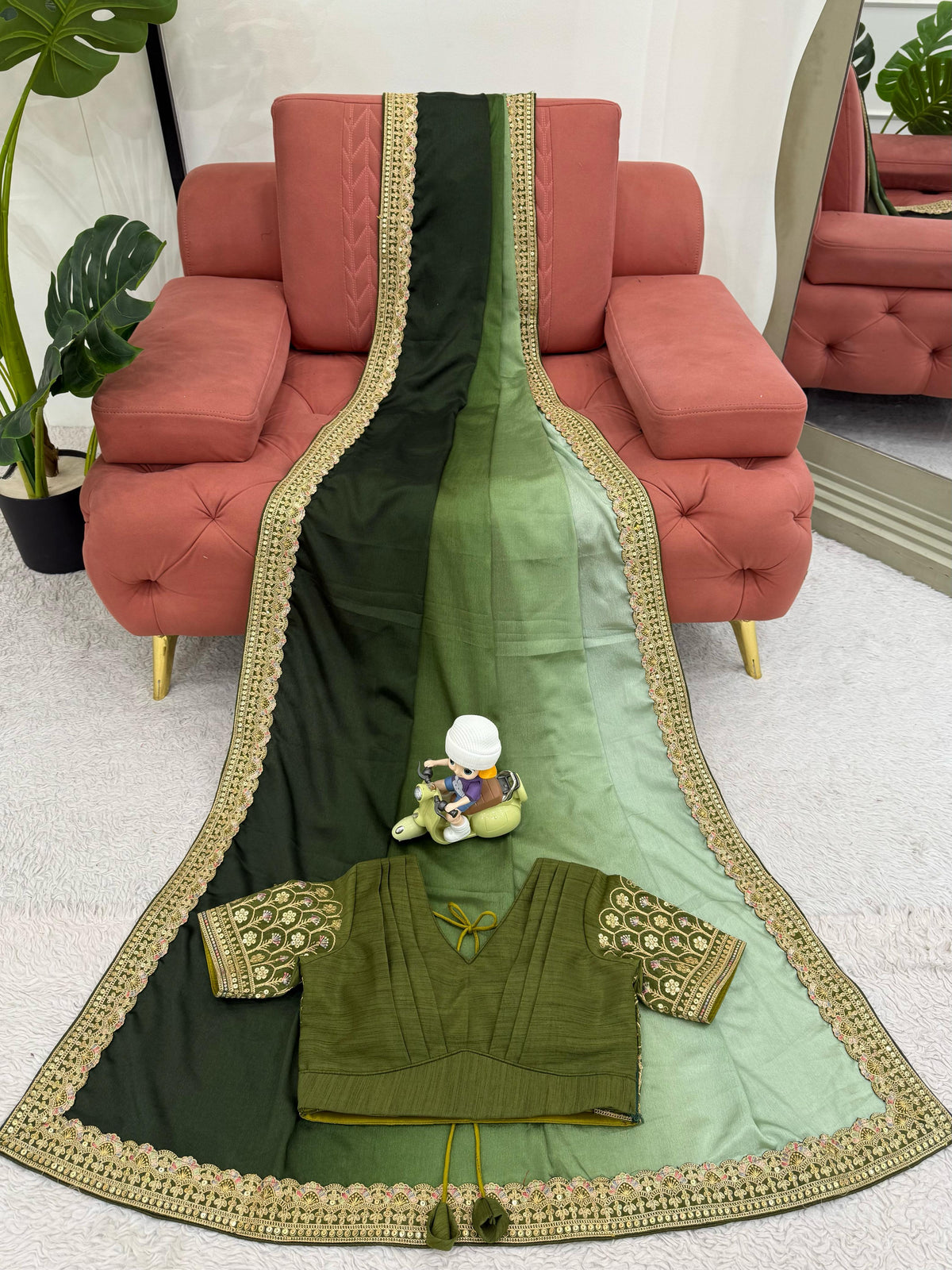 Adorable Function Wear Silk Thread n Sequence Work Fancy Designer Saree With Unstitched Blouse