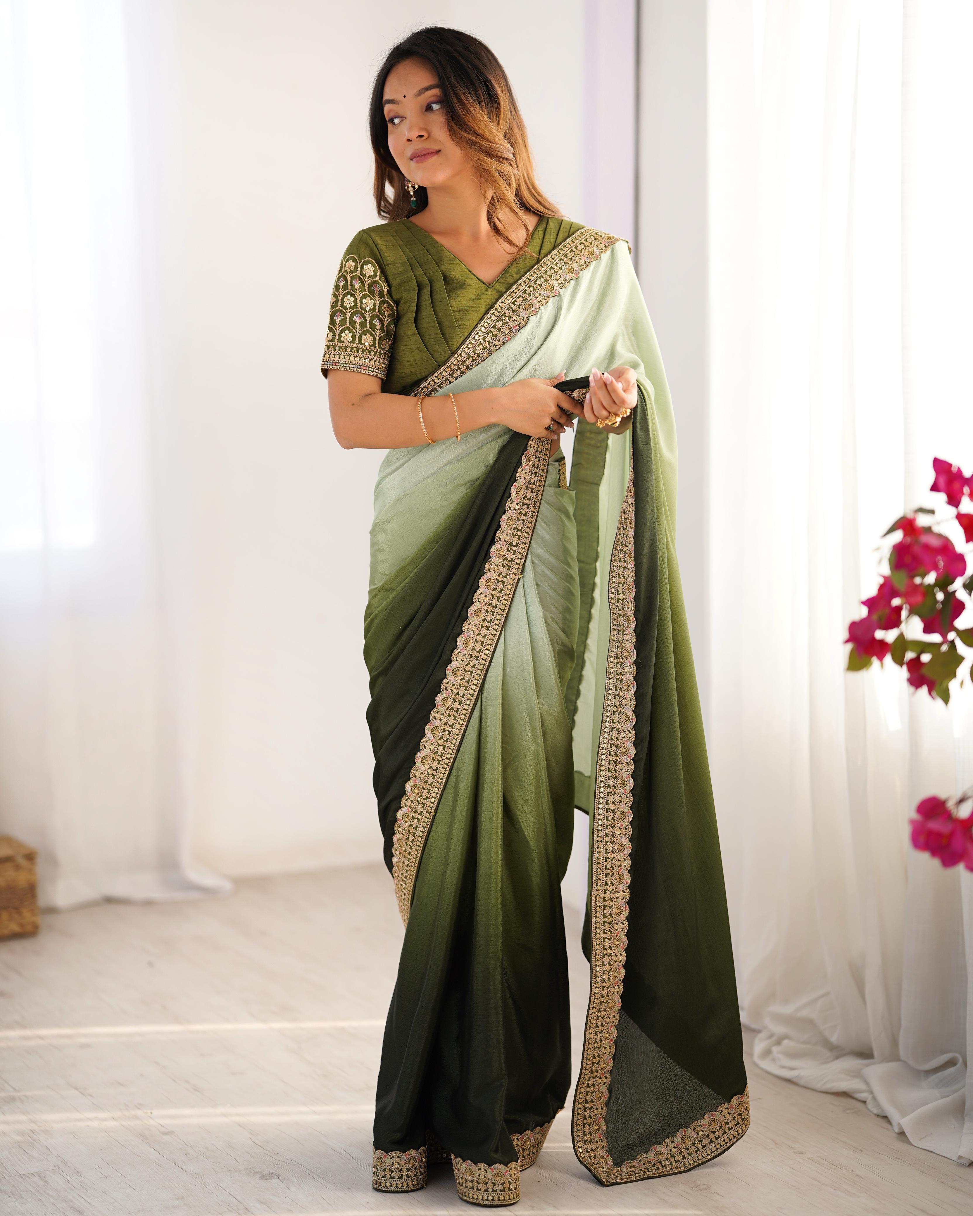 Adorable Function Wear Silk Thread n Sequence Work Fancy Designer Saree With Unstitched Blouse