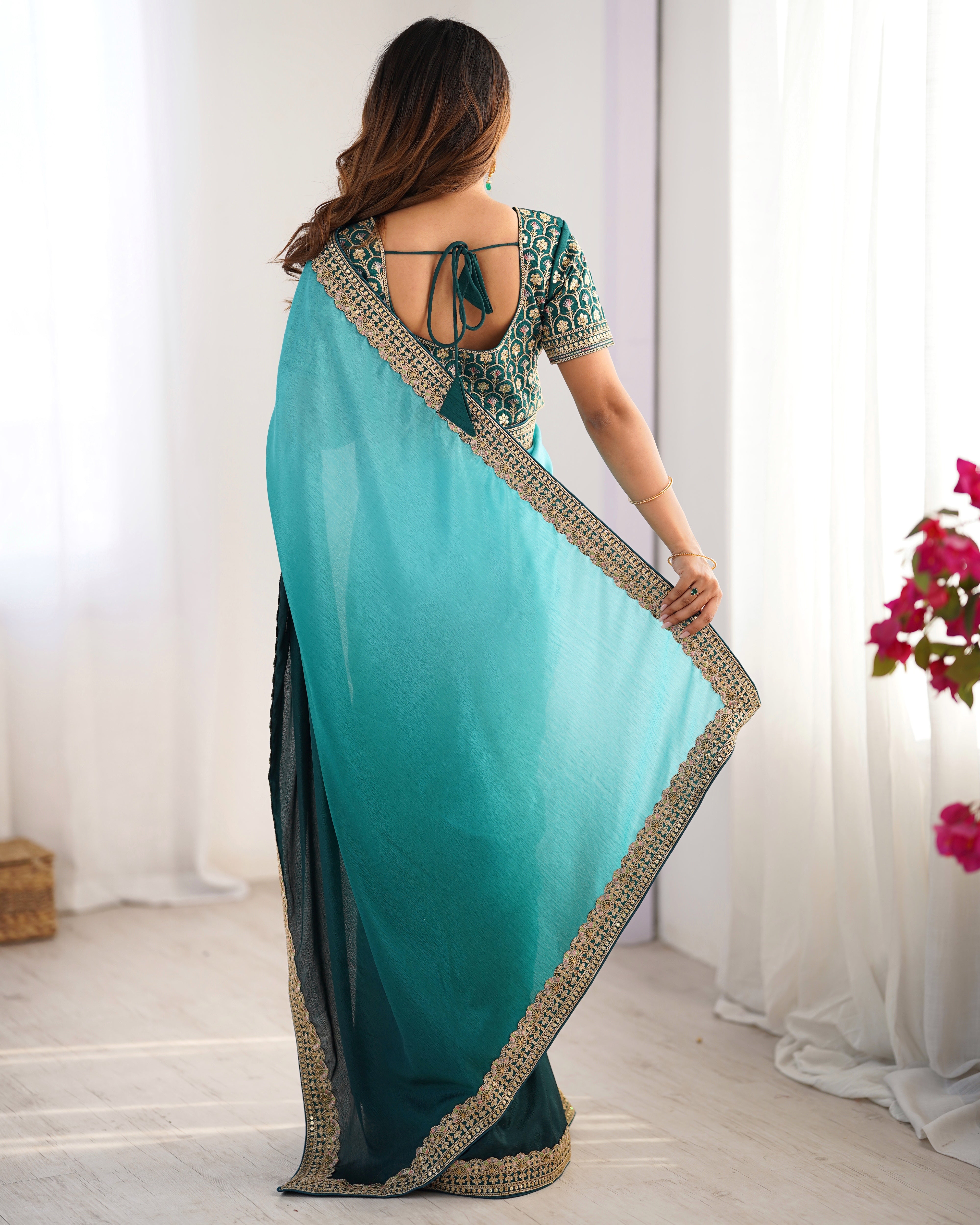 Adorable Function Wear Silk Thread n Sequence Work Fancy Designer Saree With Unstitched Blouse