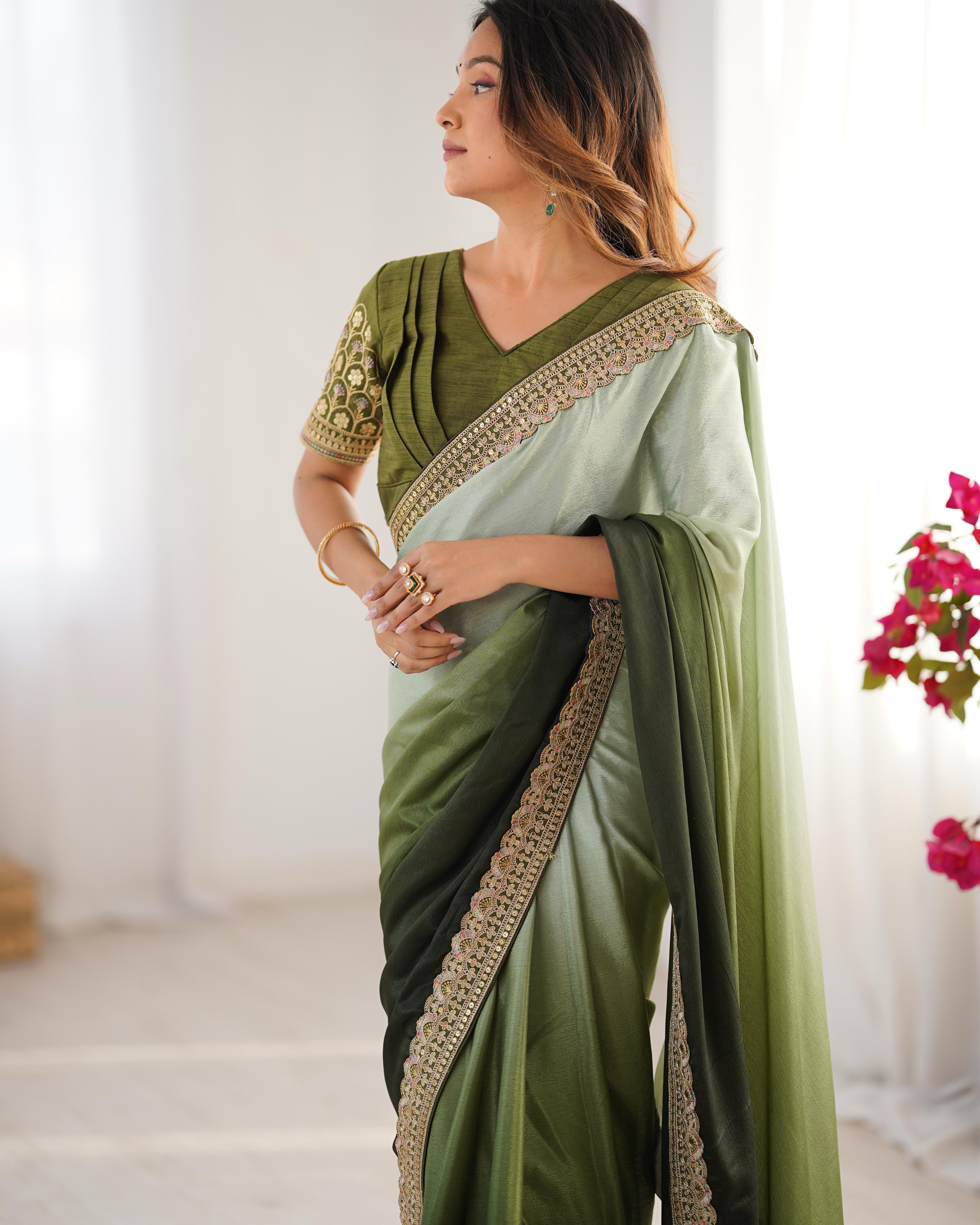 Adorable Function Wear Silk Thread n Sequence Work Fancy Designer Saree With Unstitched Blouse
