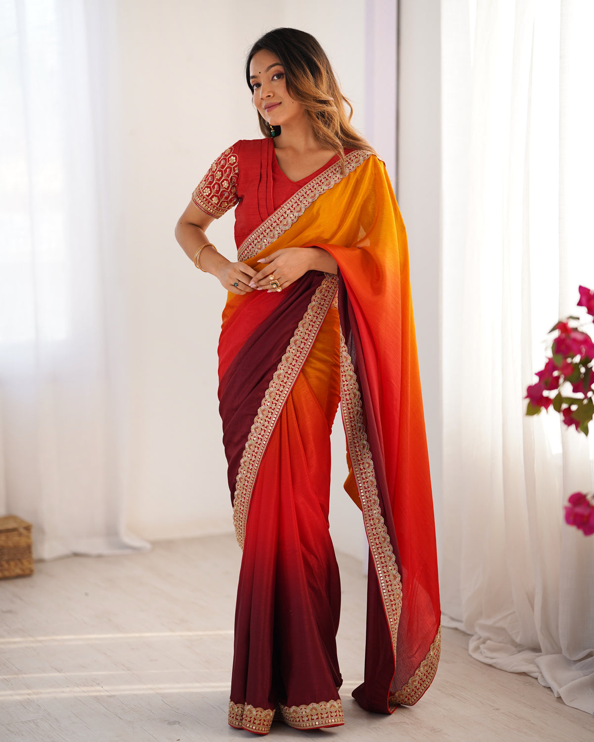 Adorable Function Wear Silk Thread n Sequence Work Fancy Designer Saree With Unstitched Blouse