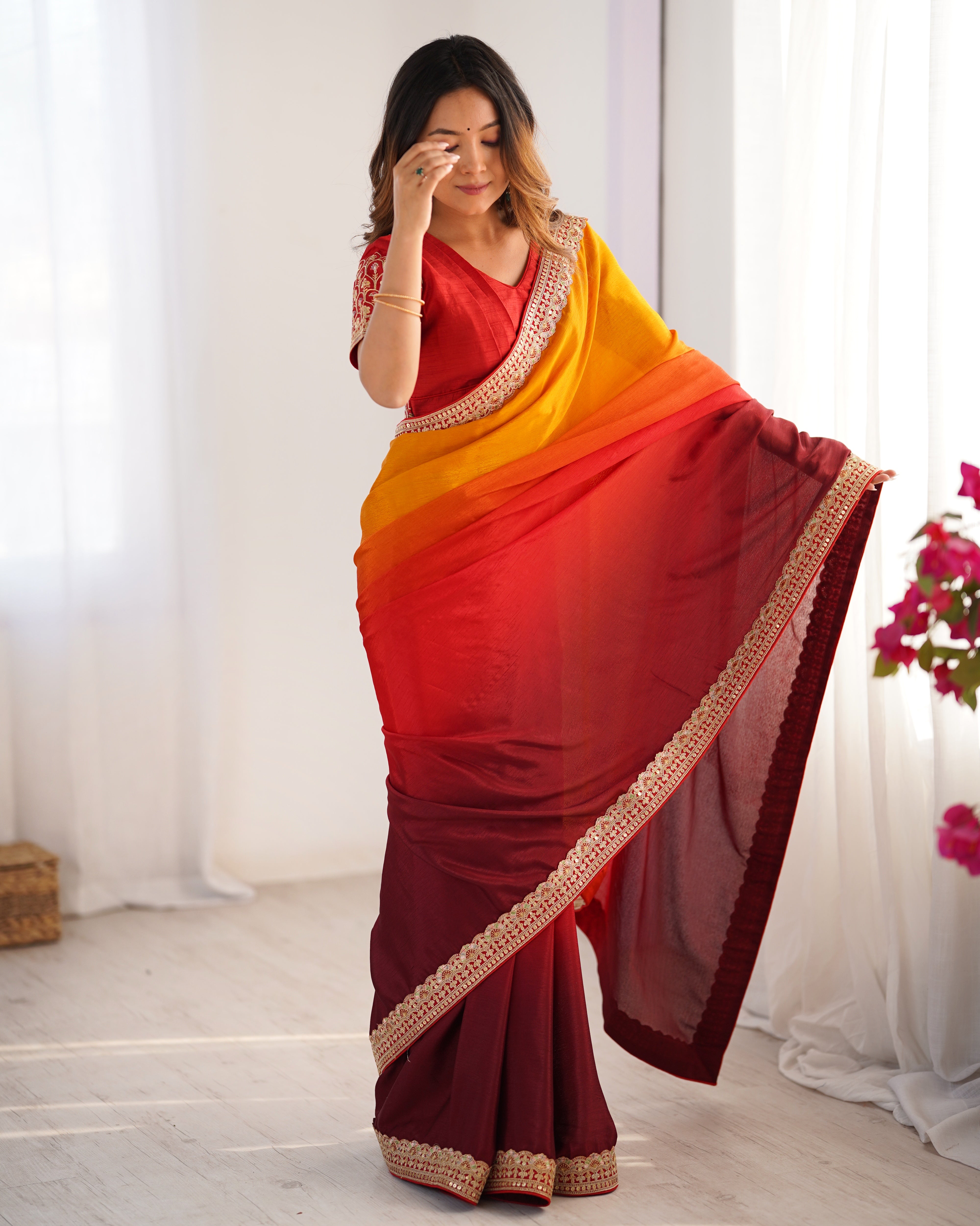 Adorable Function Wear Silk Thread n Sequence Work Fancy Designer Saree With Unstitched Blouse
