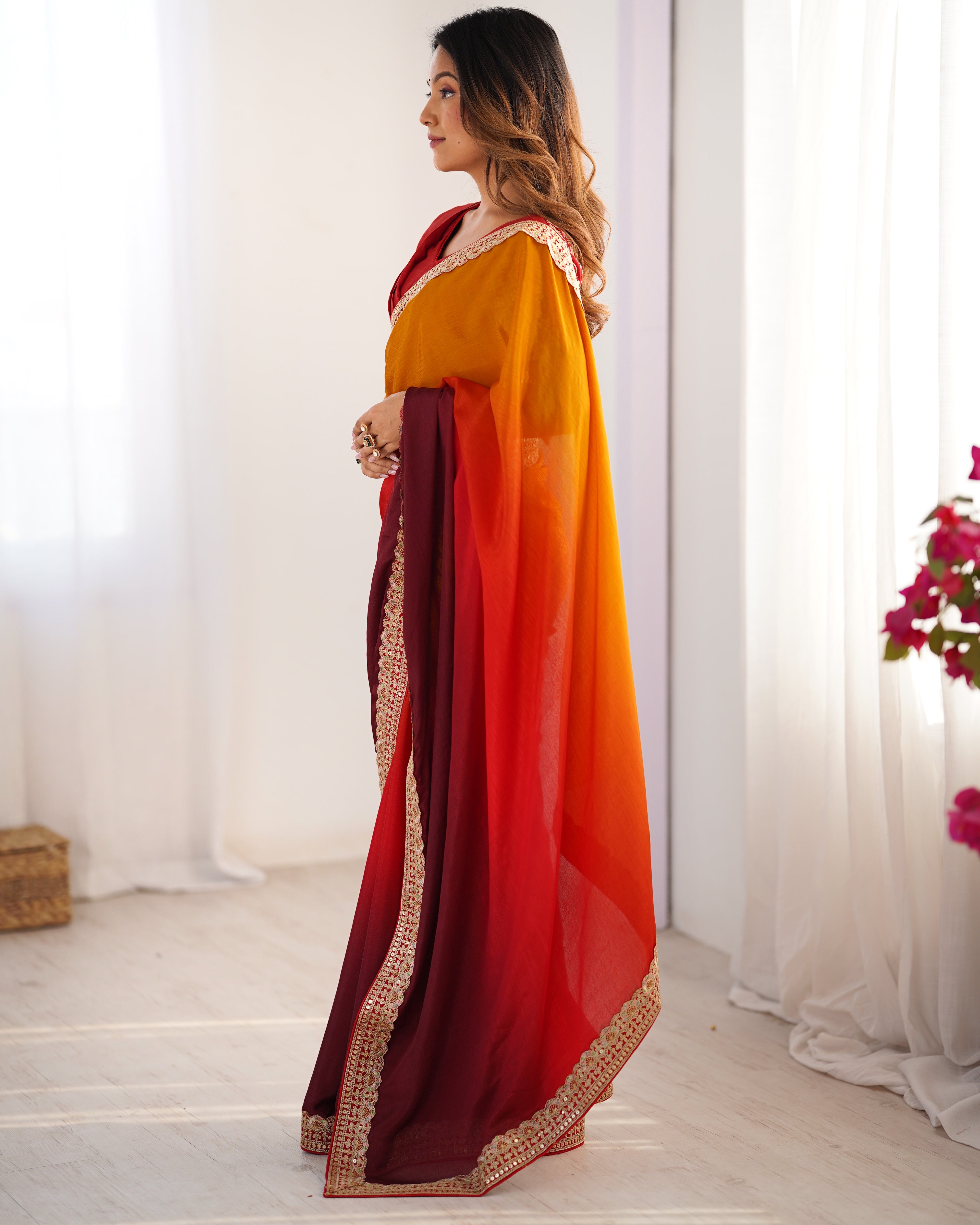 Adorable Function Wear Silk Thread n Sequence Work Fancy Designer Saree With Unstitched Blouse