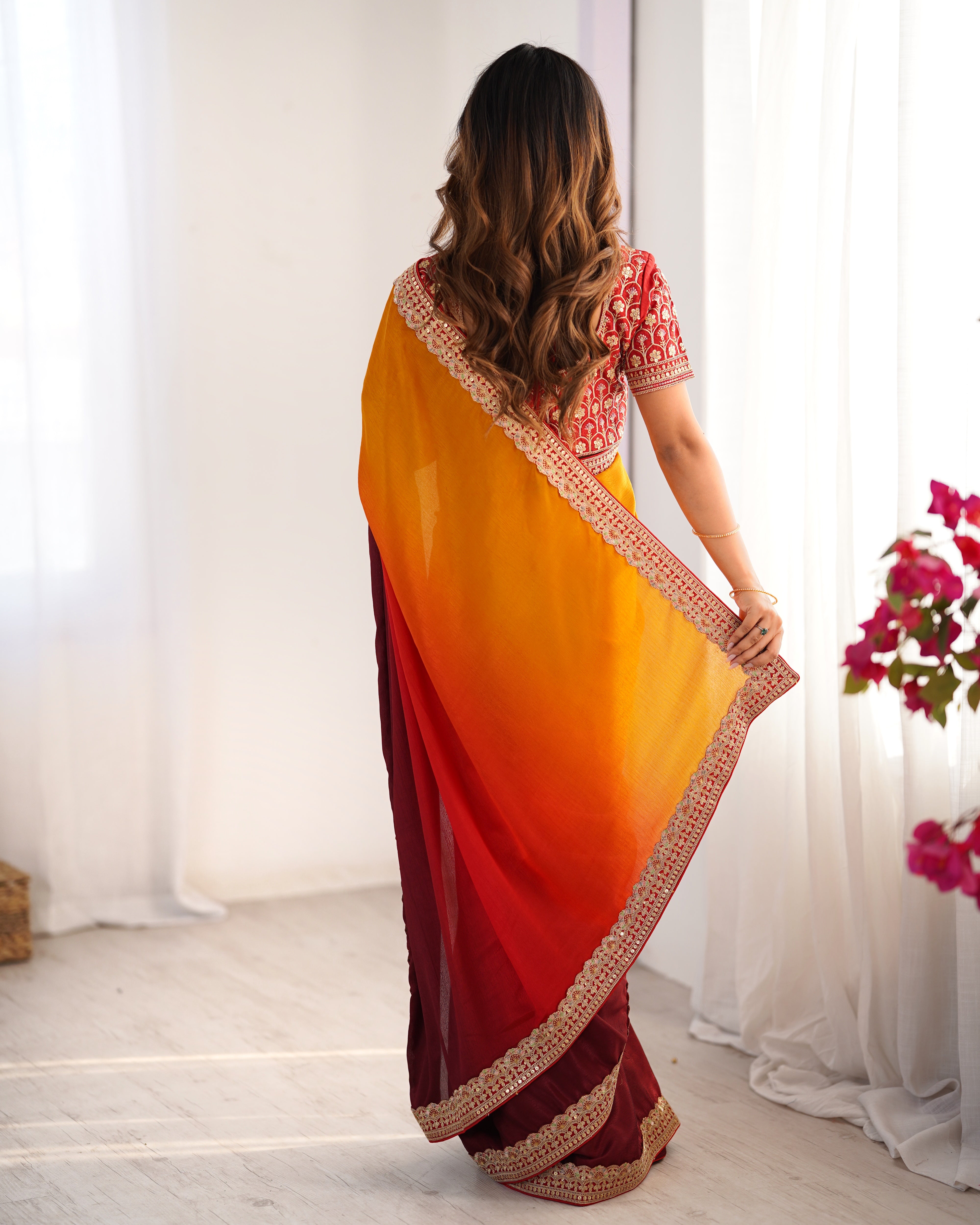 Adorable Function Wear Silk Thread n Sequence Work Fancy Designer Saree With Unstitched Blouse
