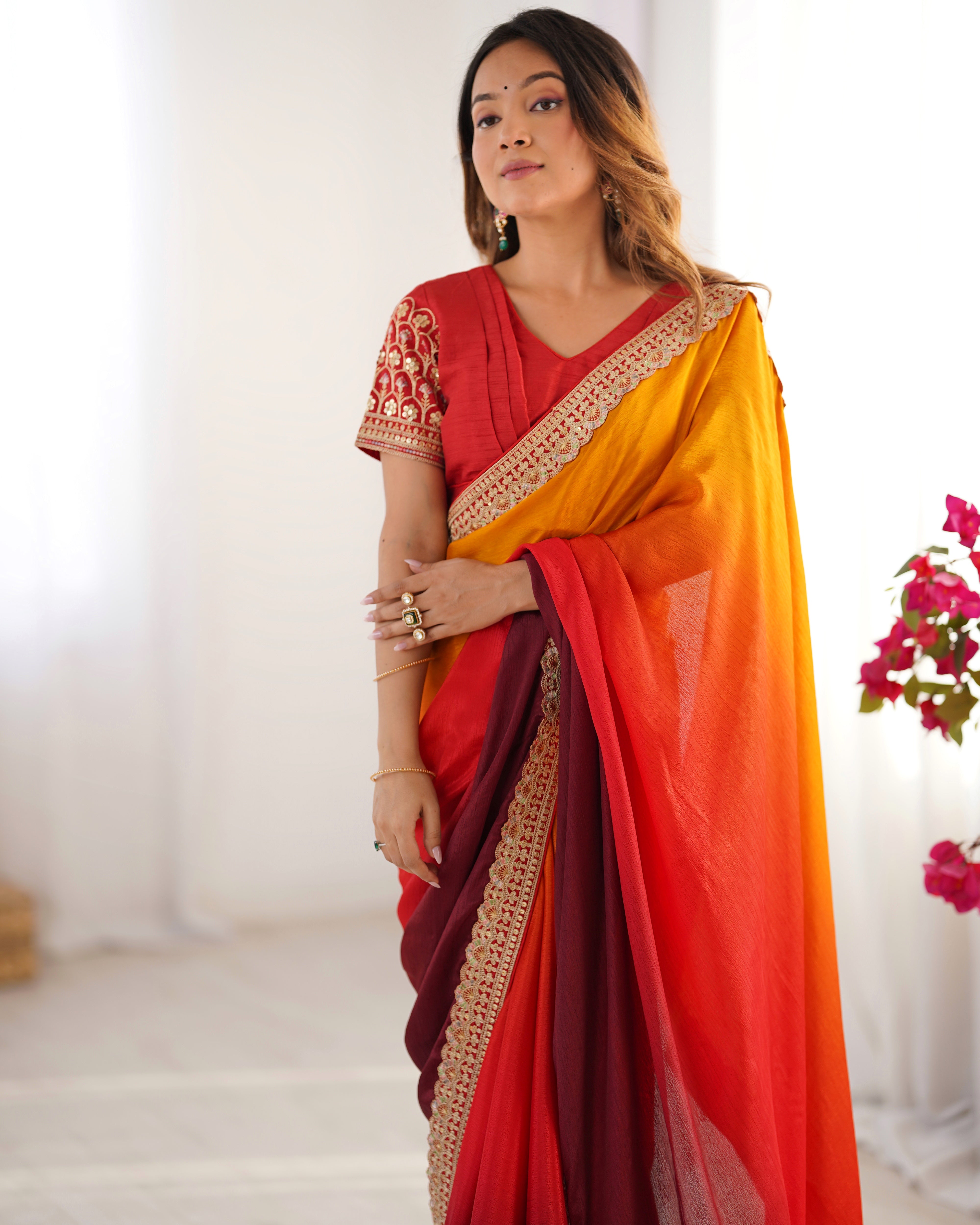 Adorable Function Wear Silk Thread n Sequence Work Fancy Designer Saree With Unstitched Blouse