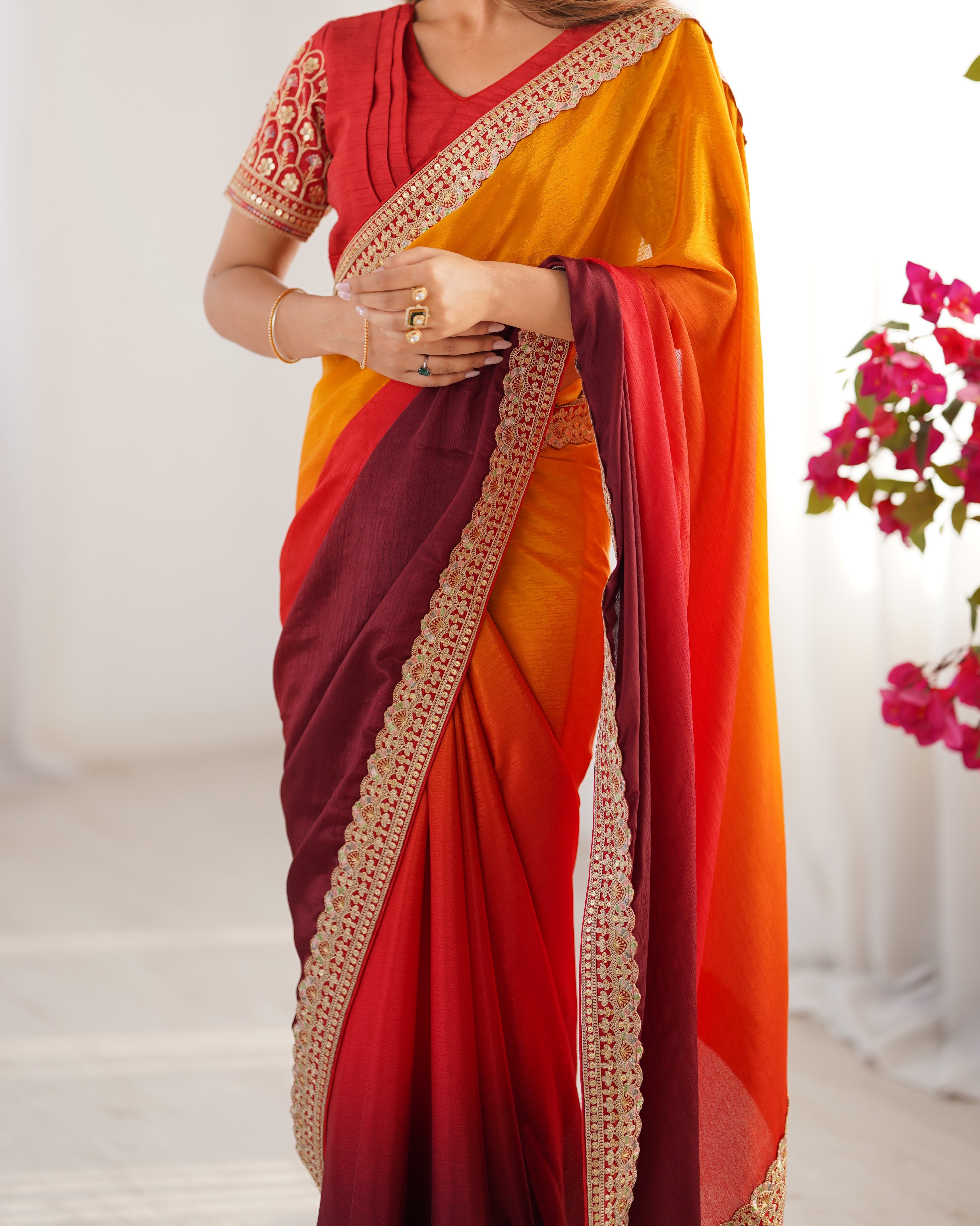 Adorable Function Wear Silk Thread n Sequence Work Fancy Designer Saree With Unstitched Blouse