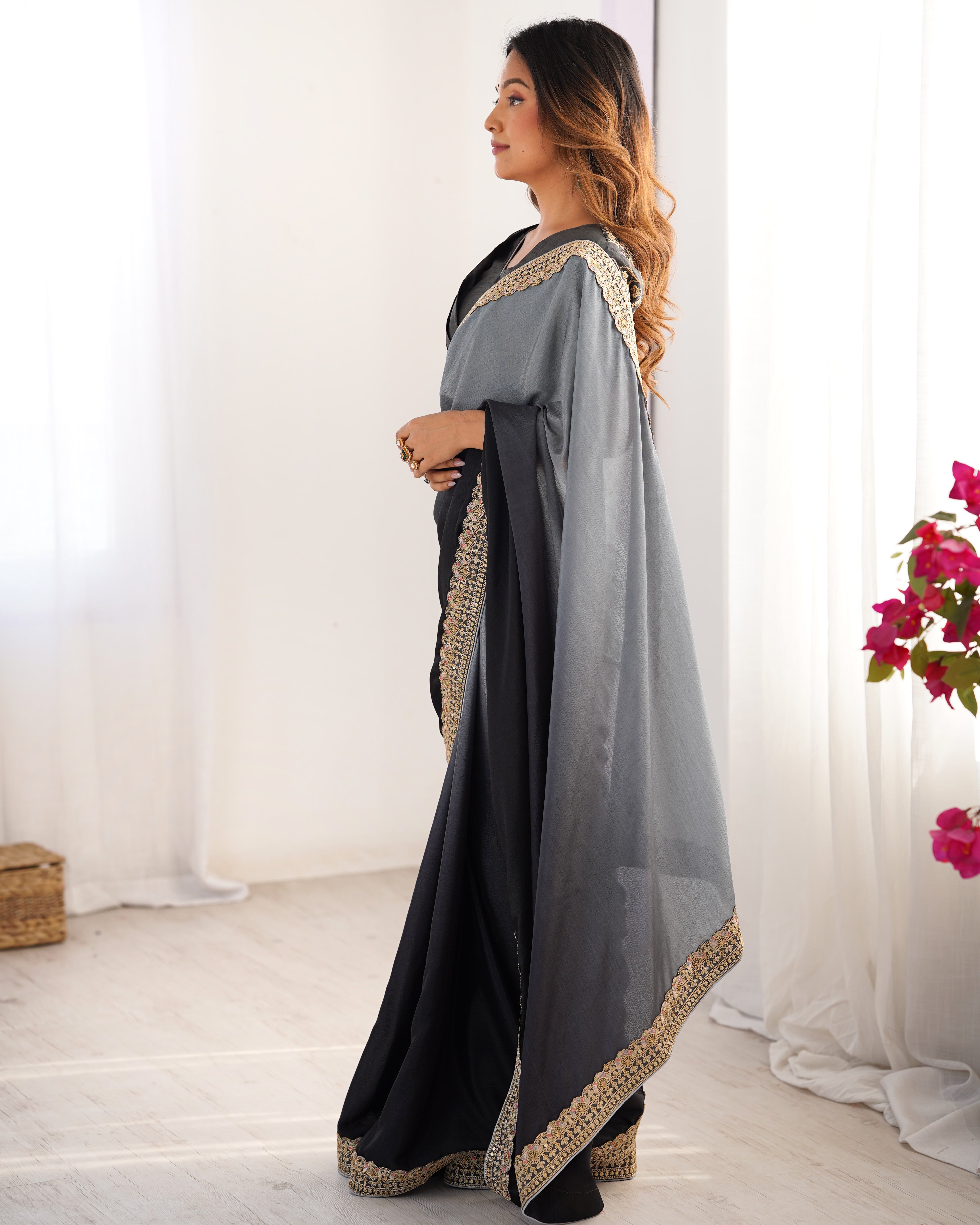 Adorable Function Wear Silk Thread n Sequence Work Fancy Designer Saree With Unstitched Blouse