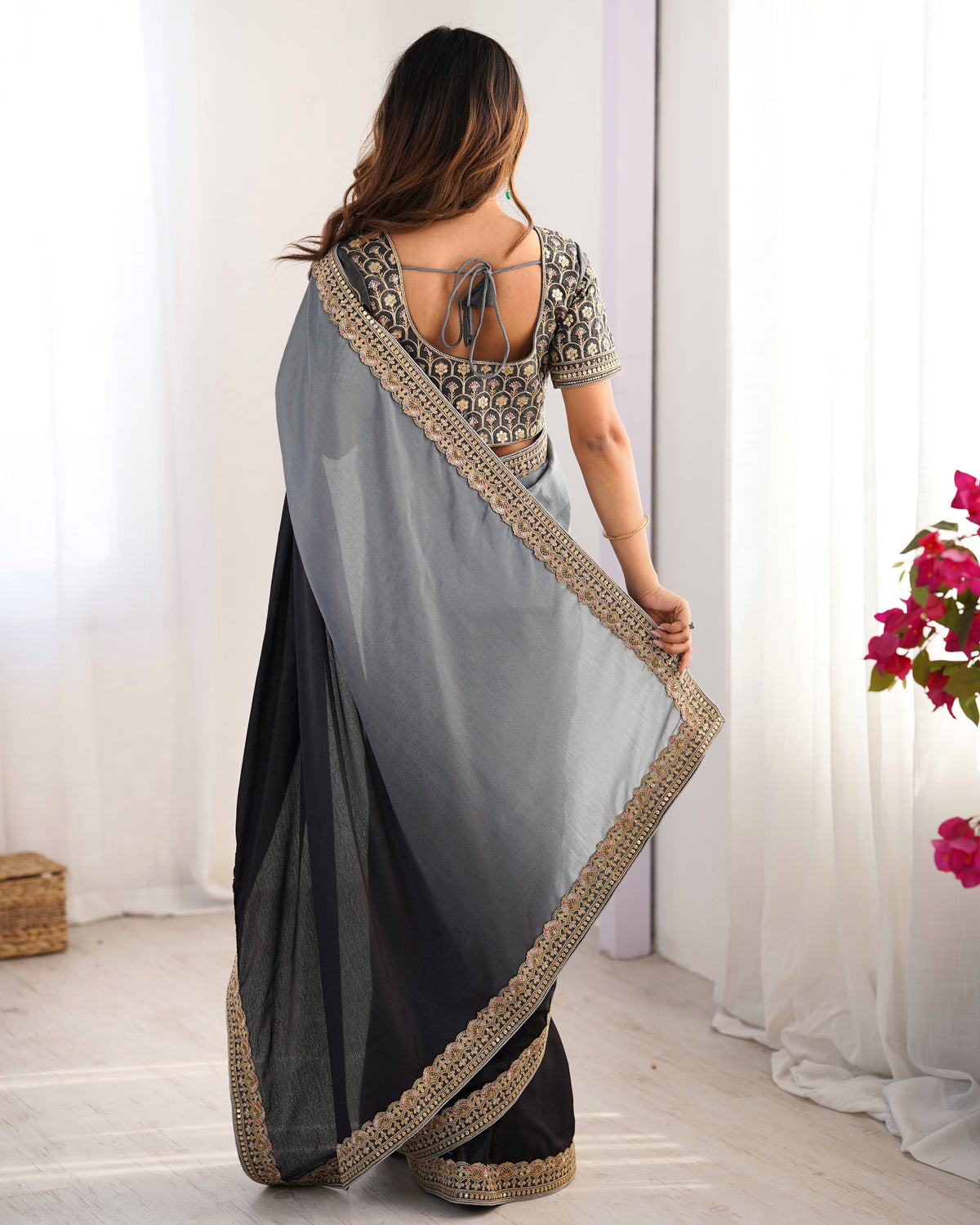 Adorable Function Wear Silk Thread n Sequence Work Fancy Designer Saree With Unstitched Blouse