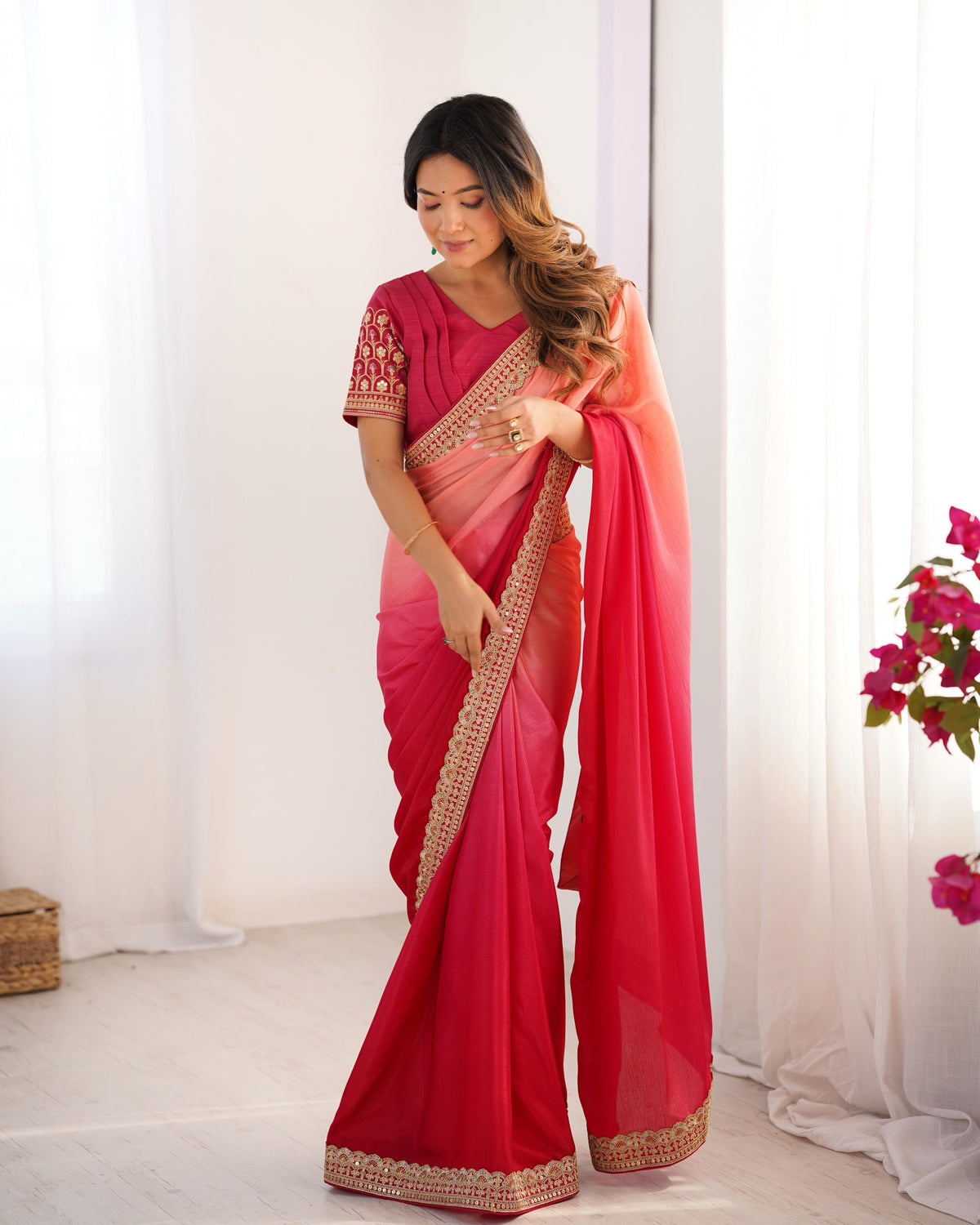 Adorable Function Wear Silk Thread n Sequence Work Fancy Designer Saree With Unstitched Blouse
