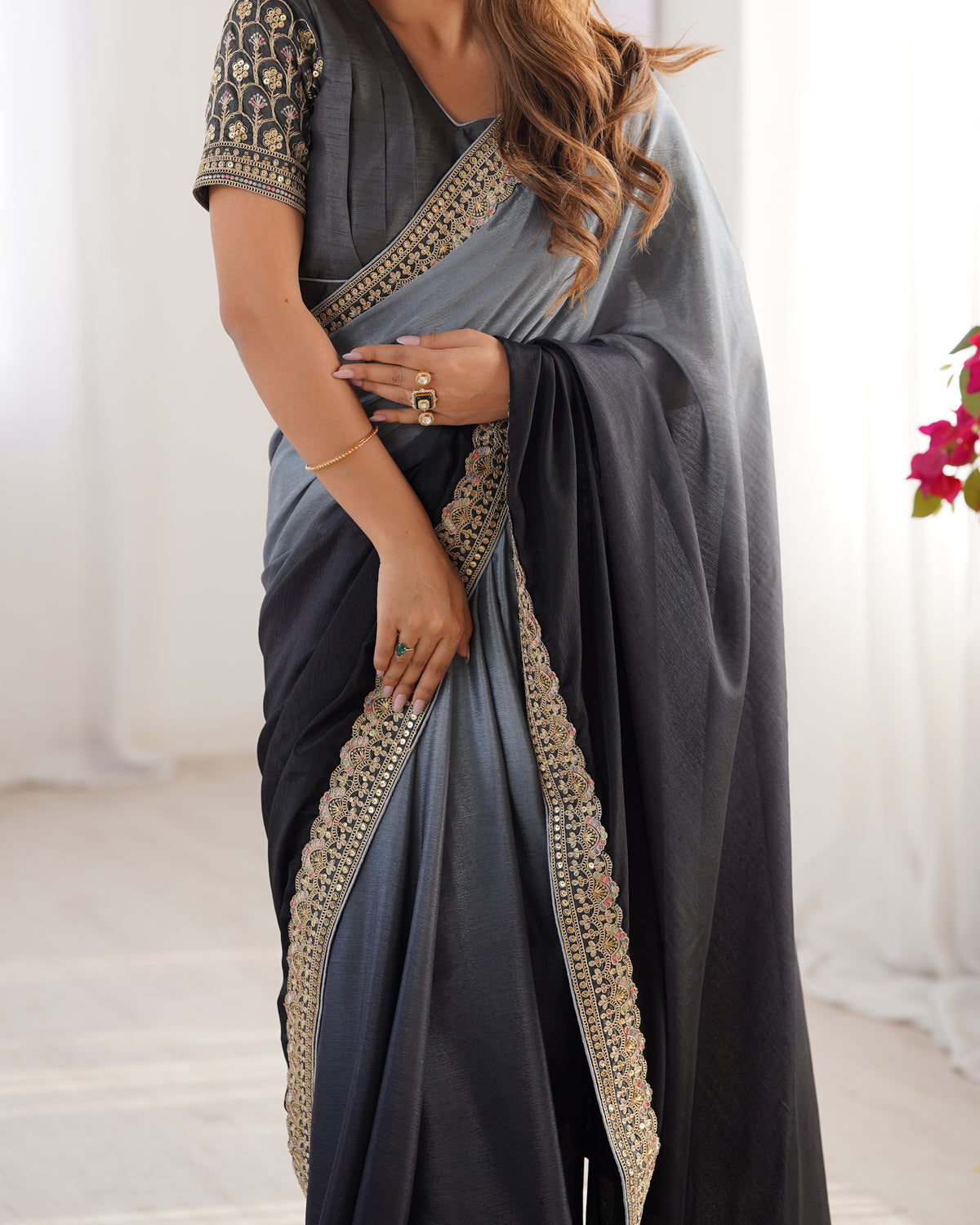 Adorable Function Wear Silk Thread n Sequence Work Fancy Designer Saree With Unstitched Blouse