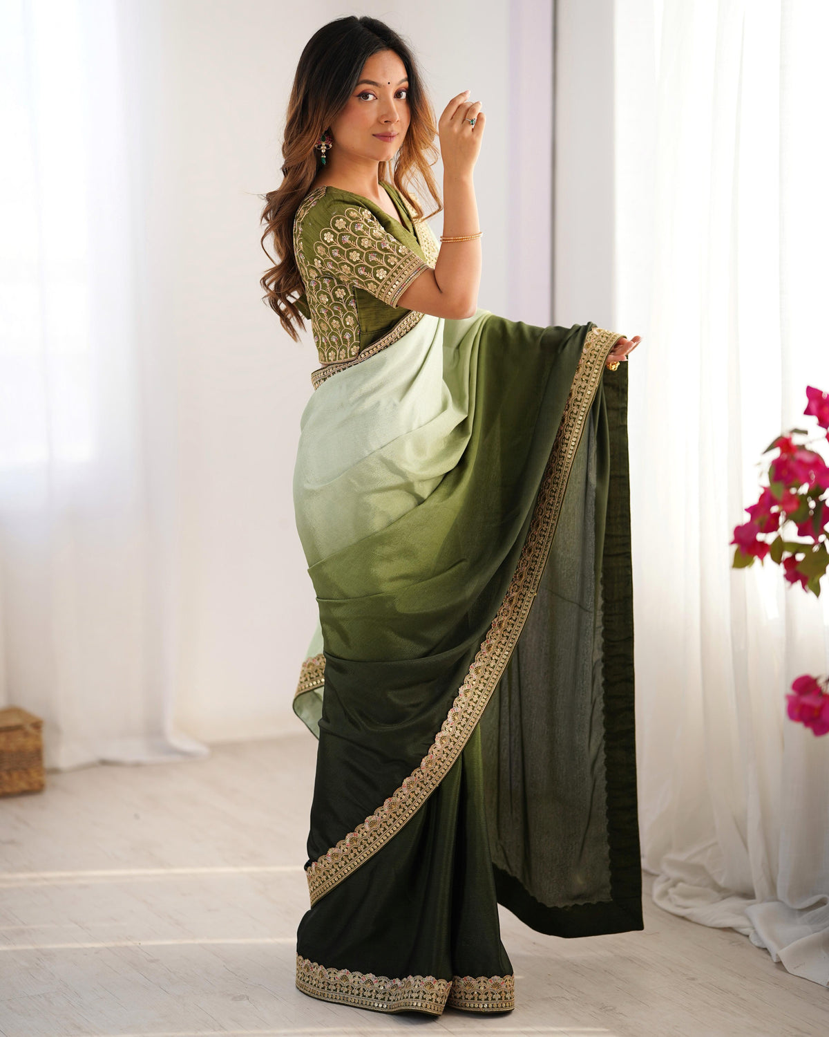 Adorable Function Wear Silk Thread n Sequence Work Fancy Designer Saree With Unstitched Blouse