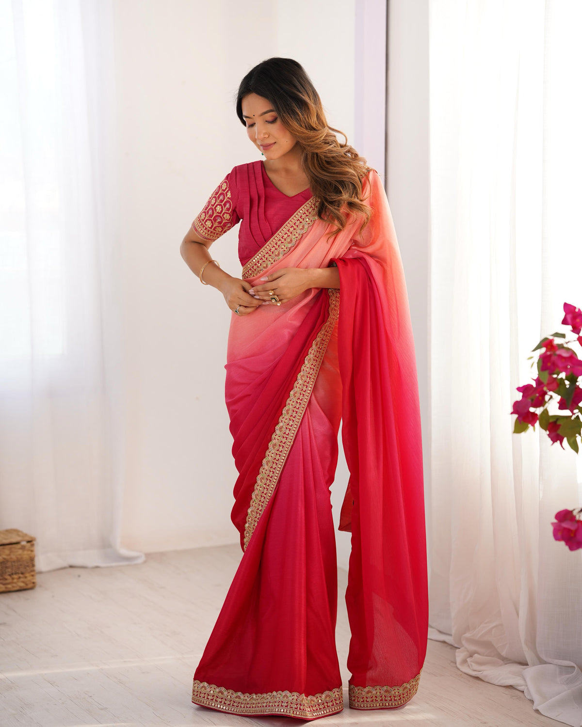 Adorable Function Wear Silk Thread n Sequence Work Fancy Designer Saree With Unstitched Blouse