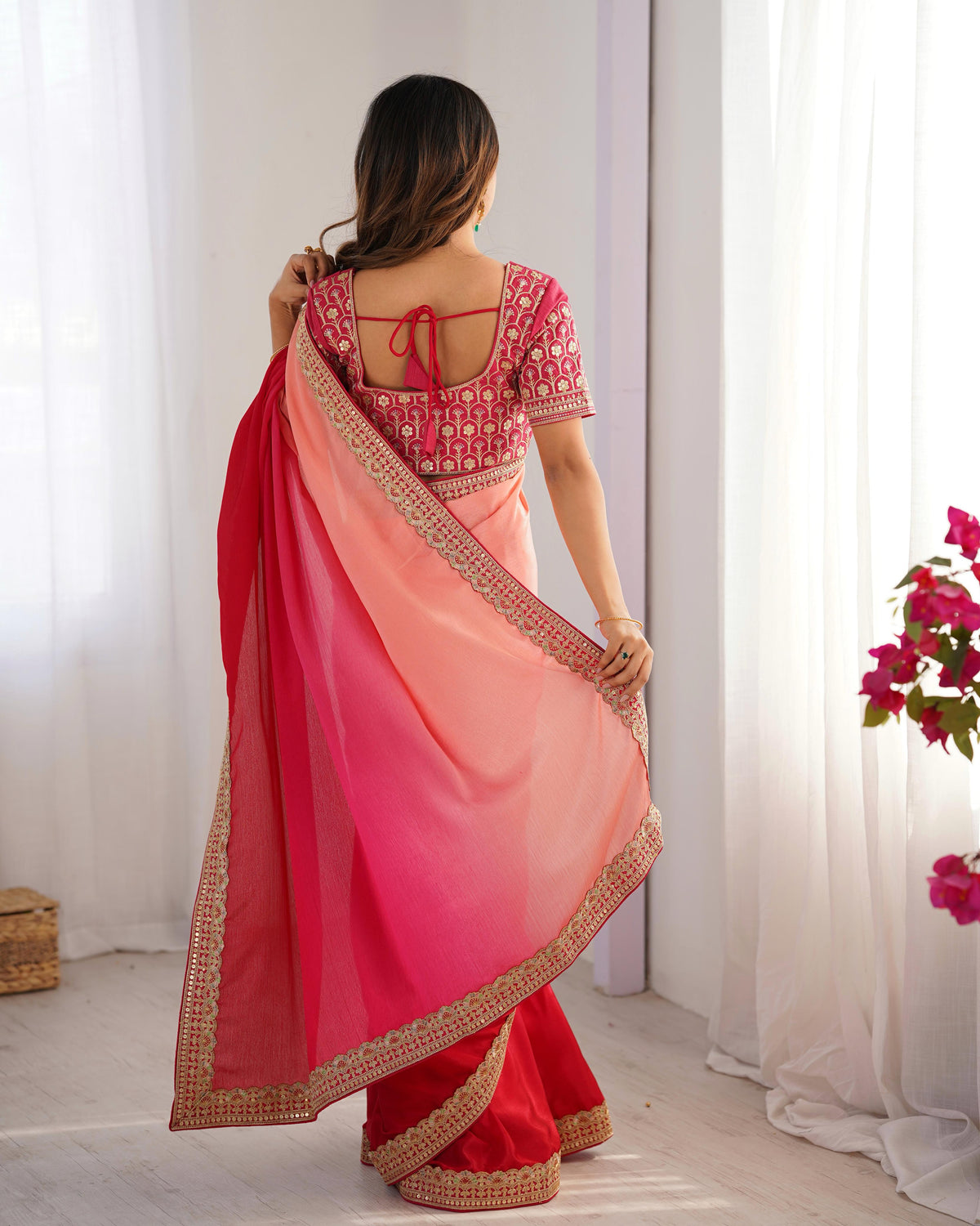 Adorable Function Wear Silk Thread n Sequence Work Fancy Designer Saree With Unstitched Blouse