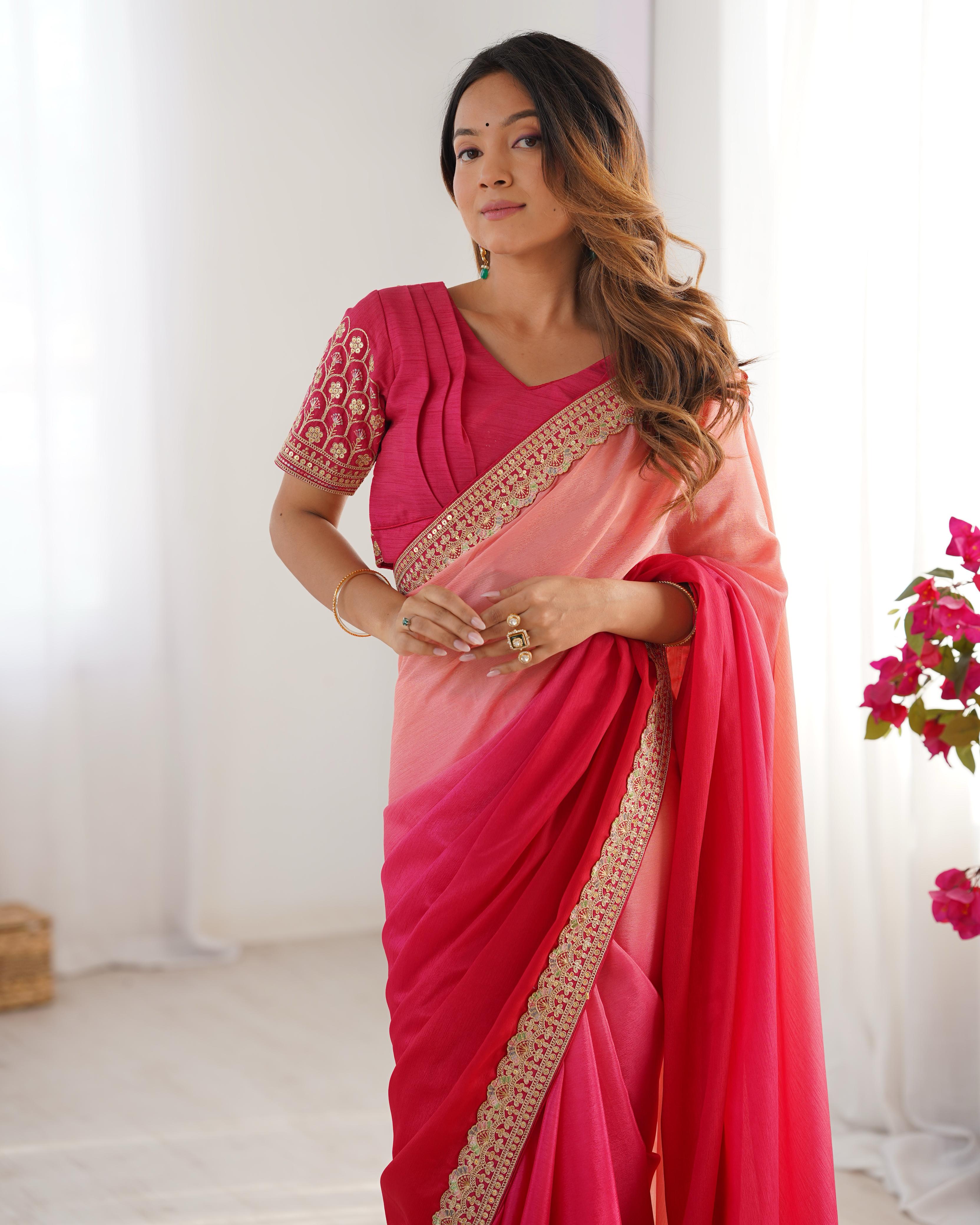 Adorable Function Wear Silk Thread n Sequence Work Fancy Designer Saree With Unstitched Blouse