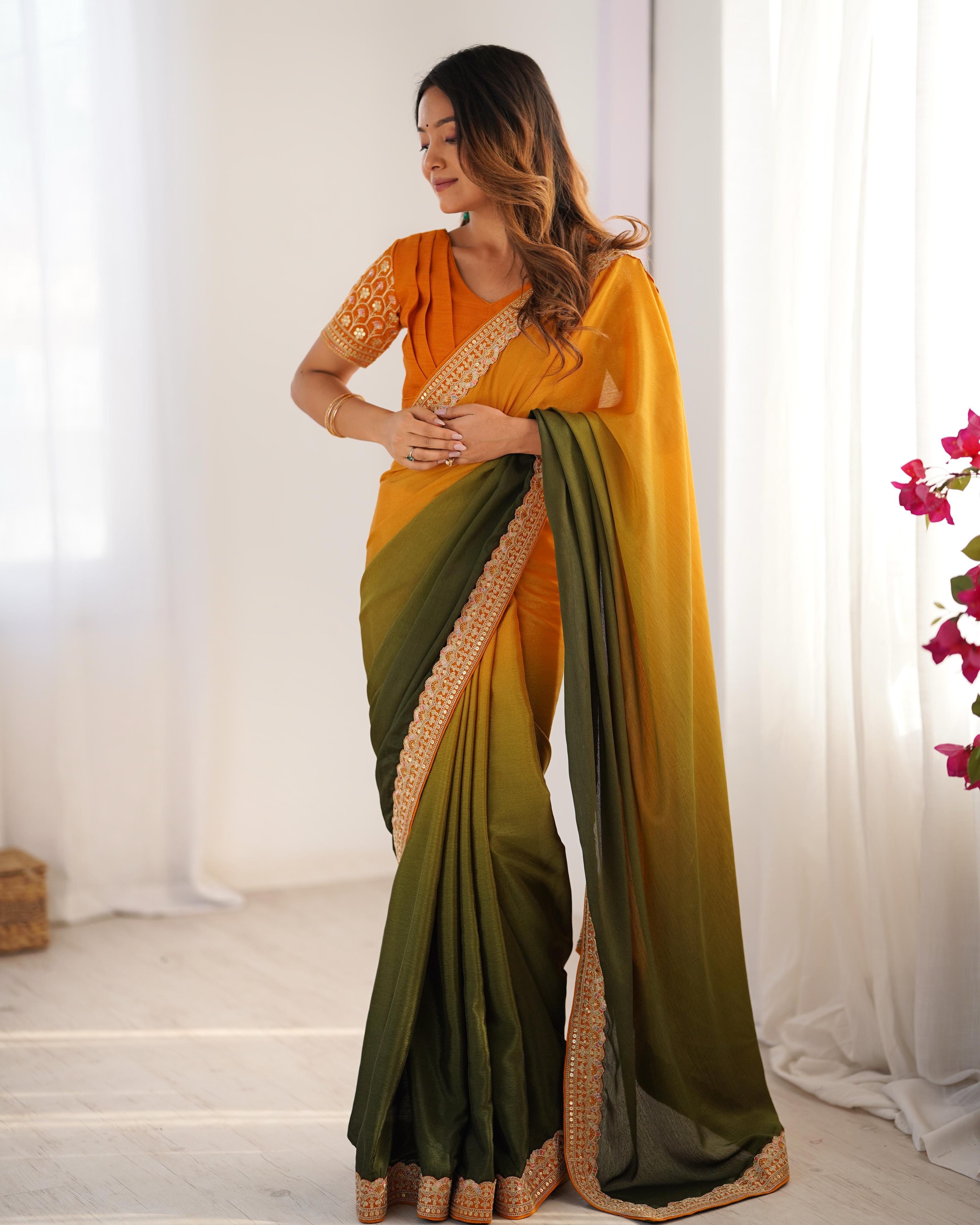 Adorable Function Wear Silk Thread n Sequence Work Fancy Designer Saree With Unstitched Blouse
