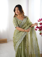 Load image into Gallery viewer, Desirable Party Wear Silk Thread n Sequence Work Fancy Designer Saree With Unstitched Blouse
