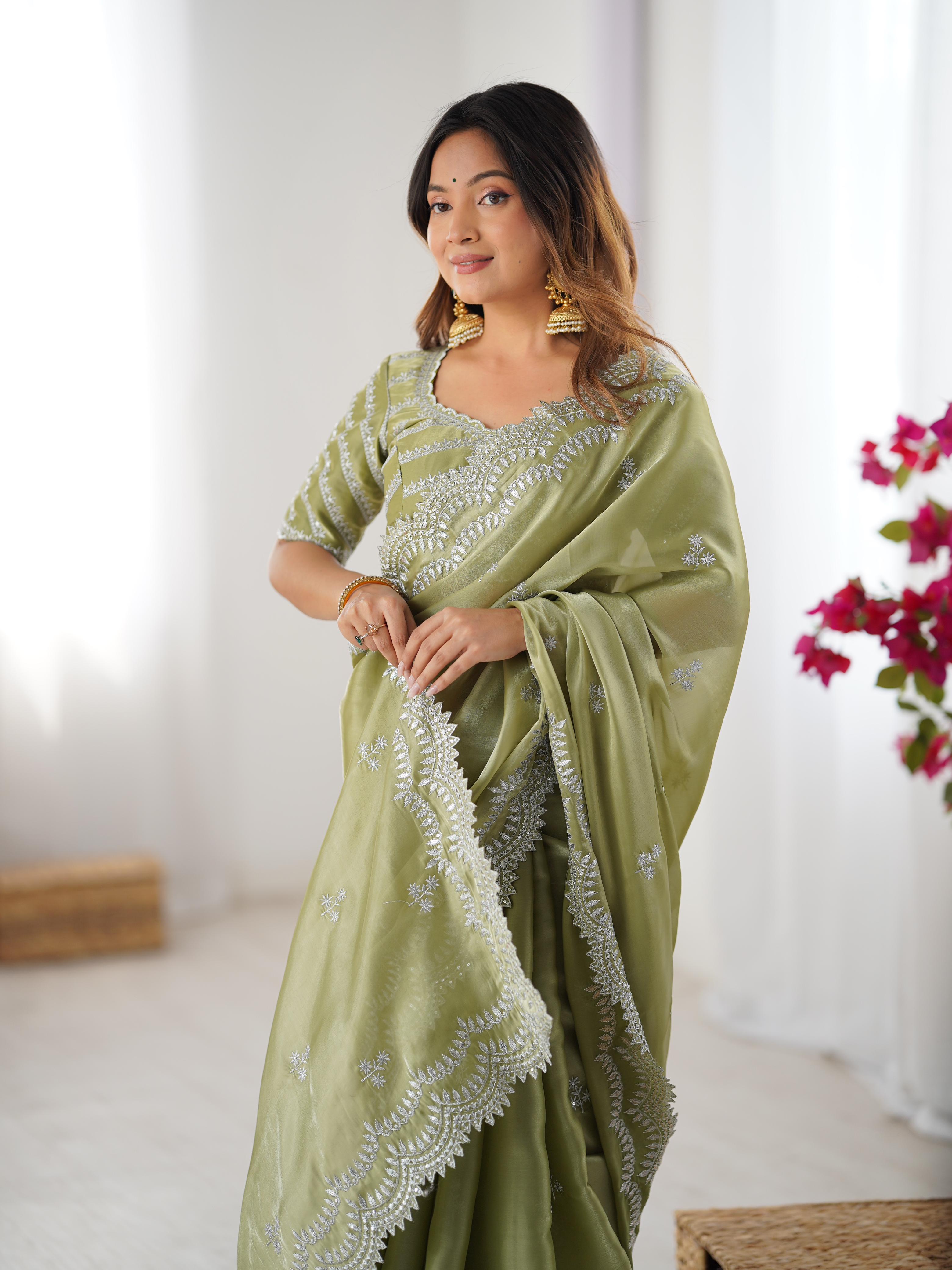 Desirable Party Wear Silk Thread n Sequence Work Fancy Designer Saree With Unstitched Blouse