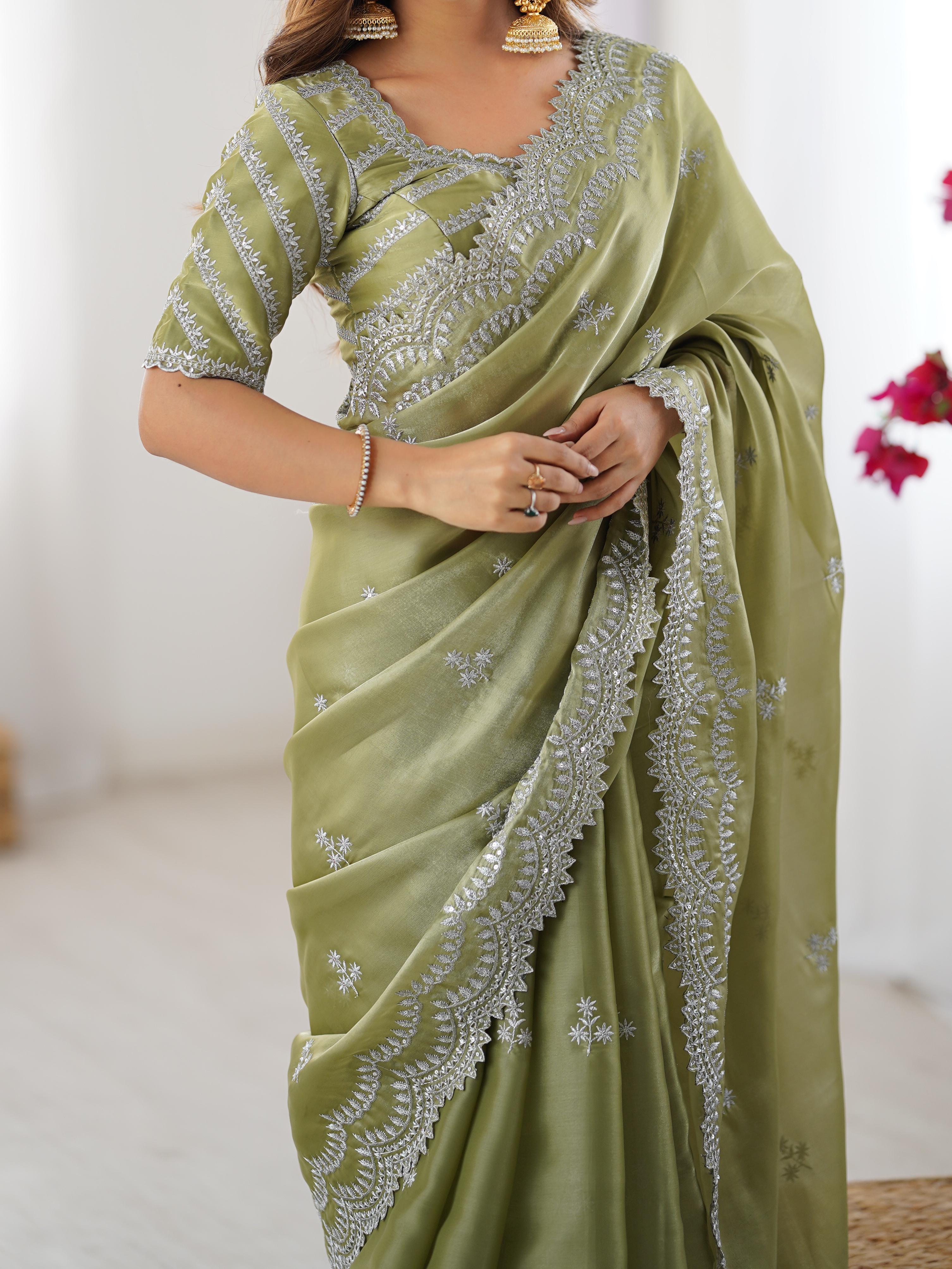 Desirable Party Wear Silk Thread n Sequence Work Fancy Designer Saree With Unstitched Blouse