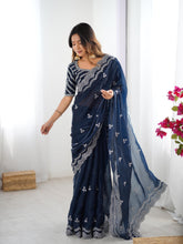 Load image into Gallery viewer, Desirable Party Wear Silk Thread n Sequence Work Fancy Designer Saree With Unstitched Blouse
