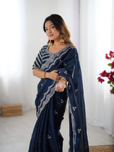 Load image into Gallery viewer, Desirable Party Wear Silk Thread n Sequence Work Fancy Designer Saree With Unstitched Blouse
