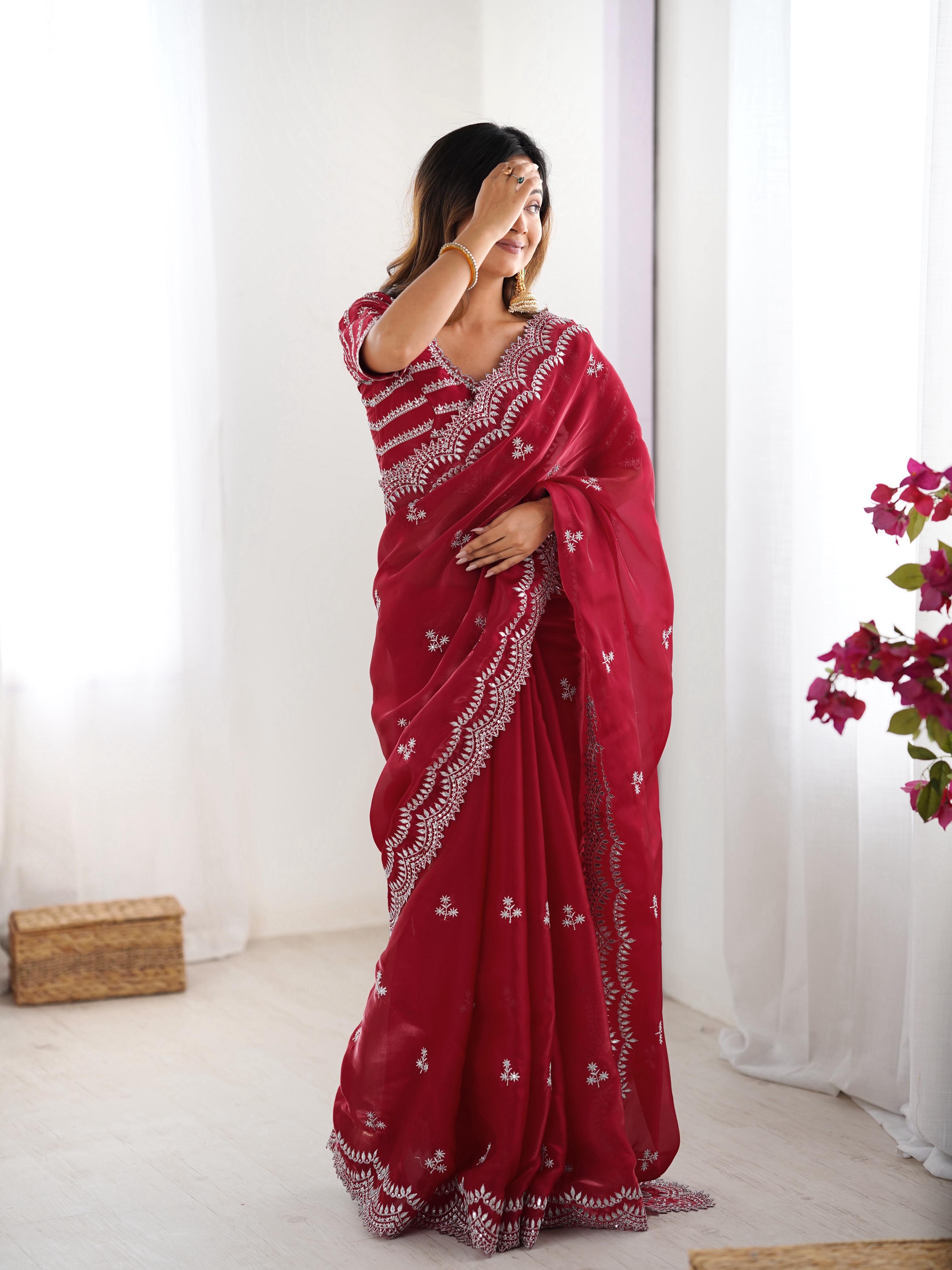 Desirable Party Wear Silk Thread n Sequence Work Fancy Designer Saree With Unstitched Blouse