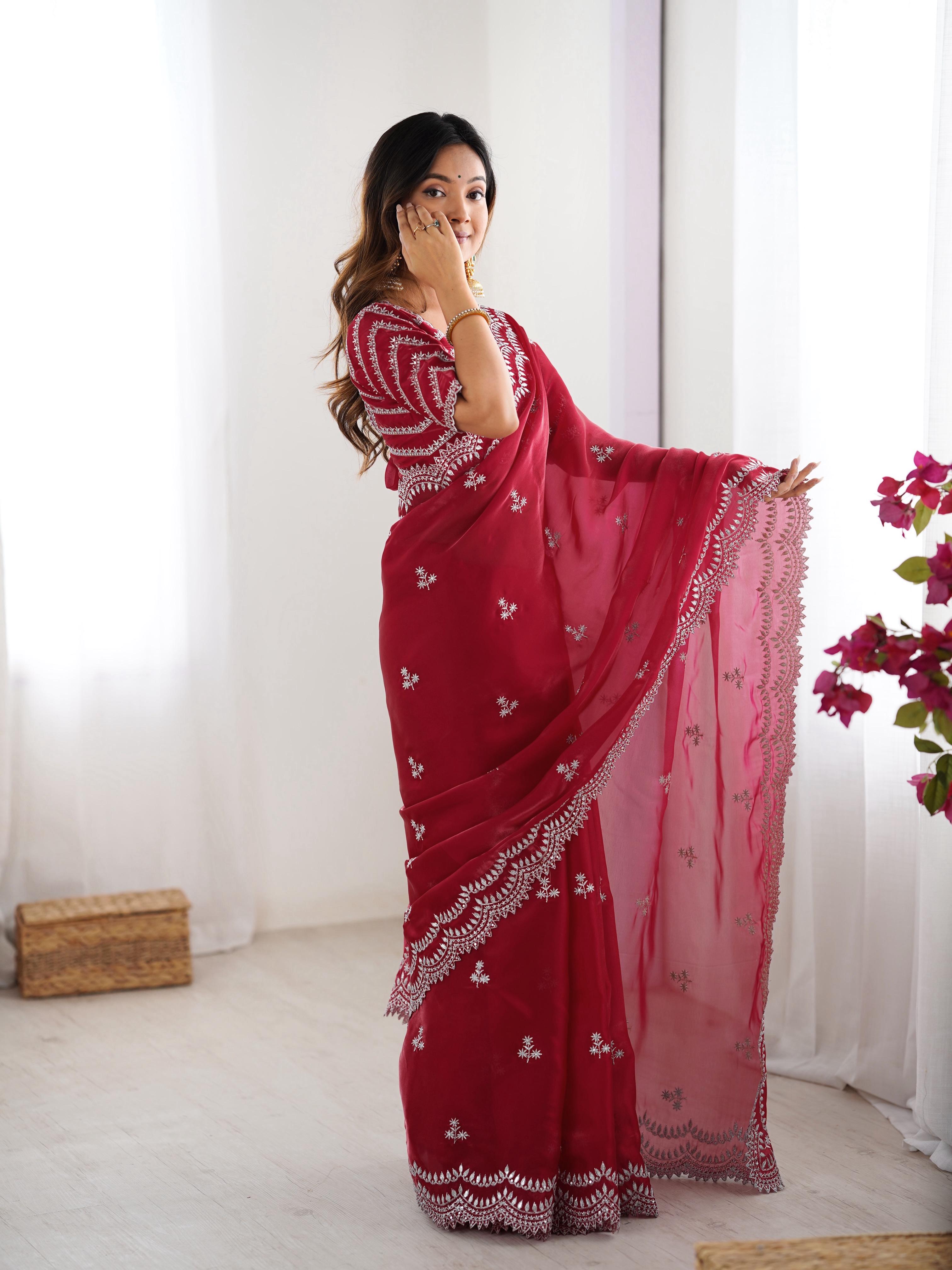 Desirable Party Wear Silk Thread n Sequence Work Fancy Designer Saree With Unstitched Blouse