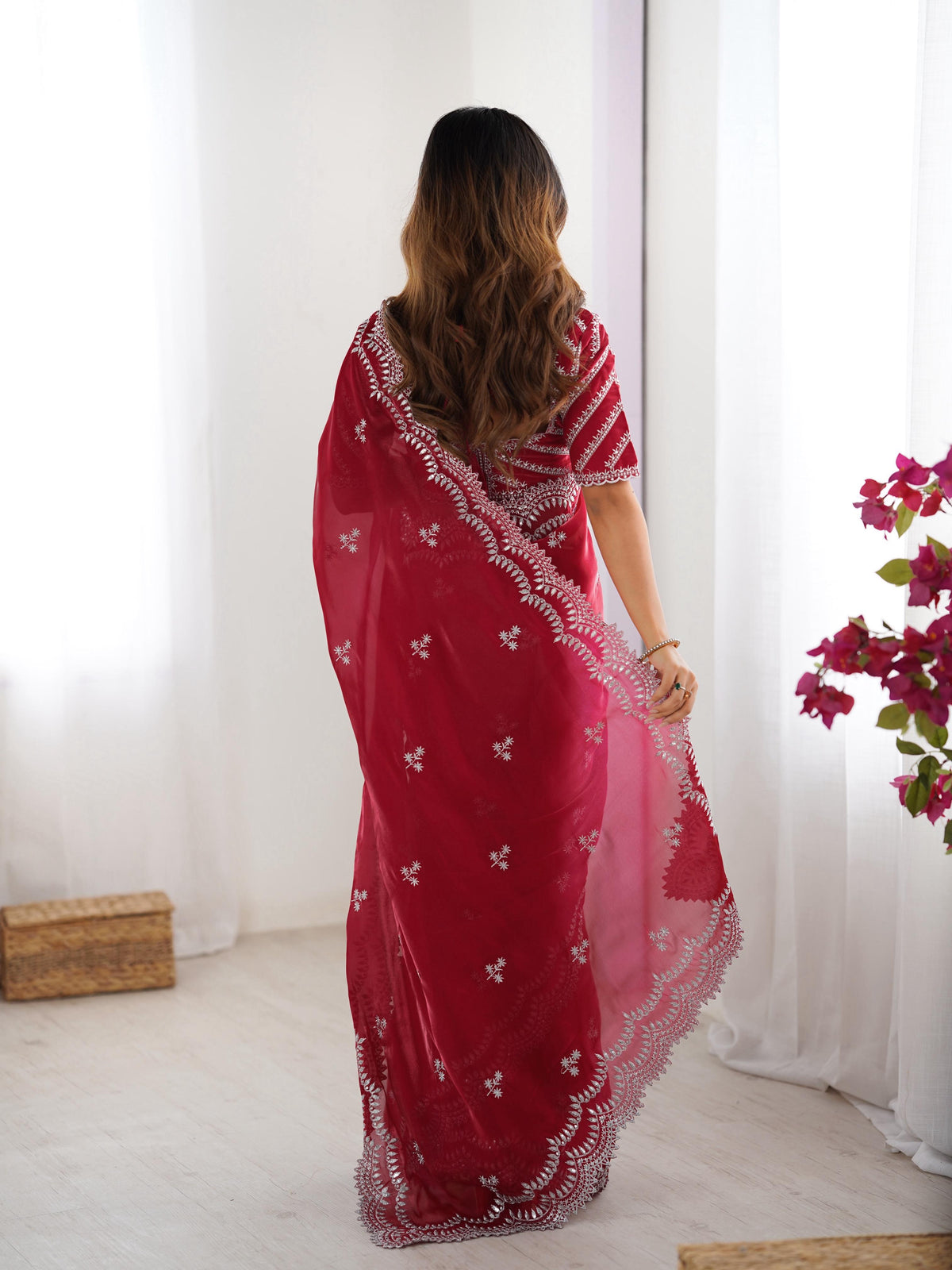 Desirable Party Wear Silk Thread n Sequence Work Fancy Designer Saree With Unstitched Blouse