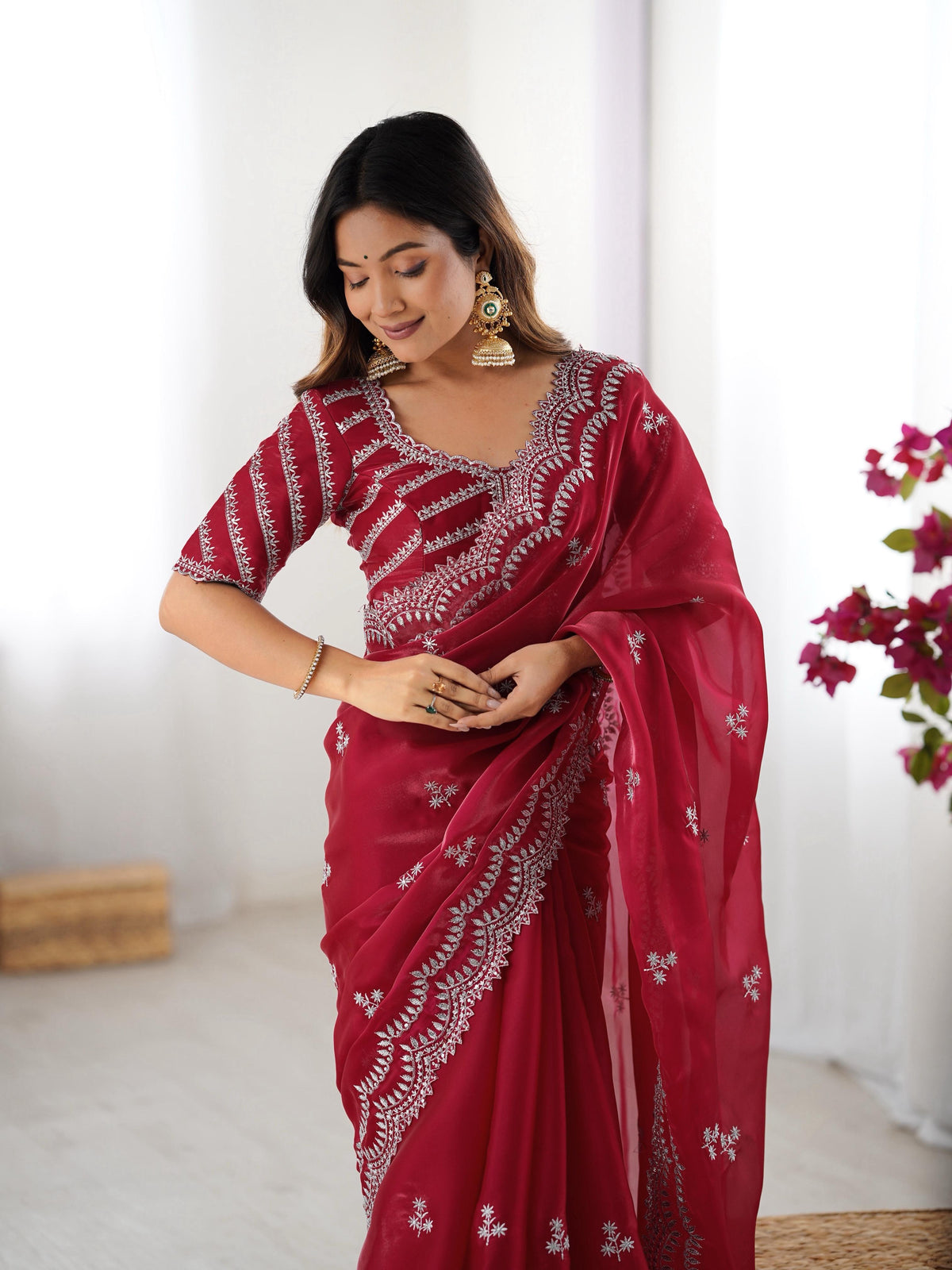 Desirable Party Wear Silk Thread n Sequence Work Fancy Designer Saree With Unstitched Blouse