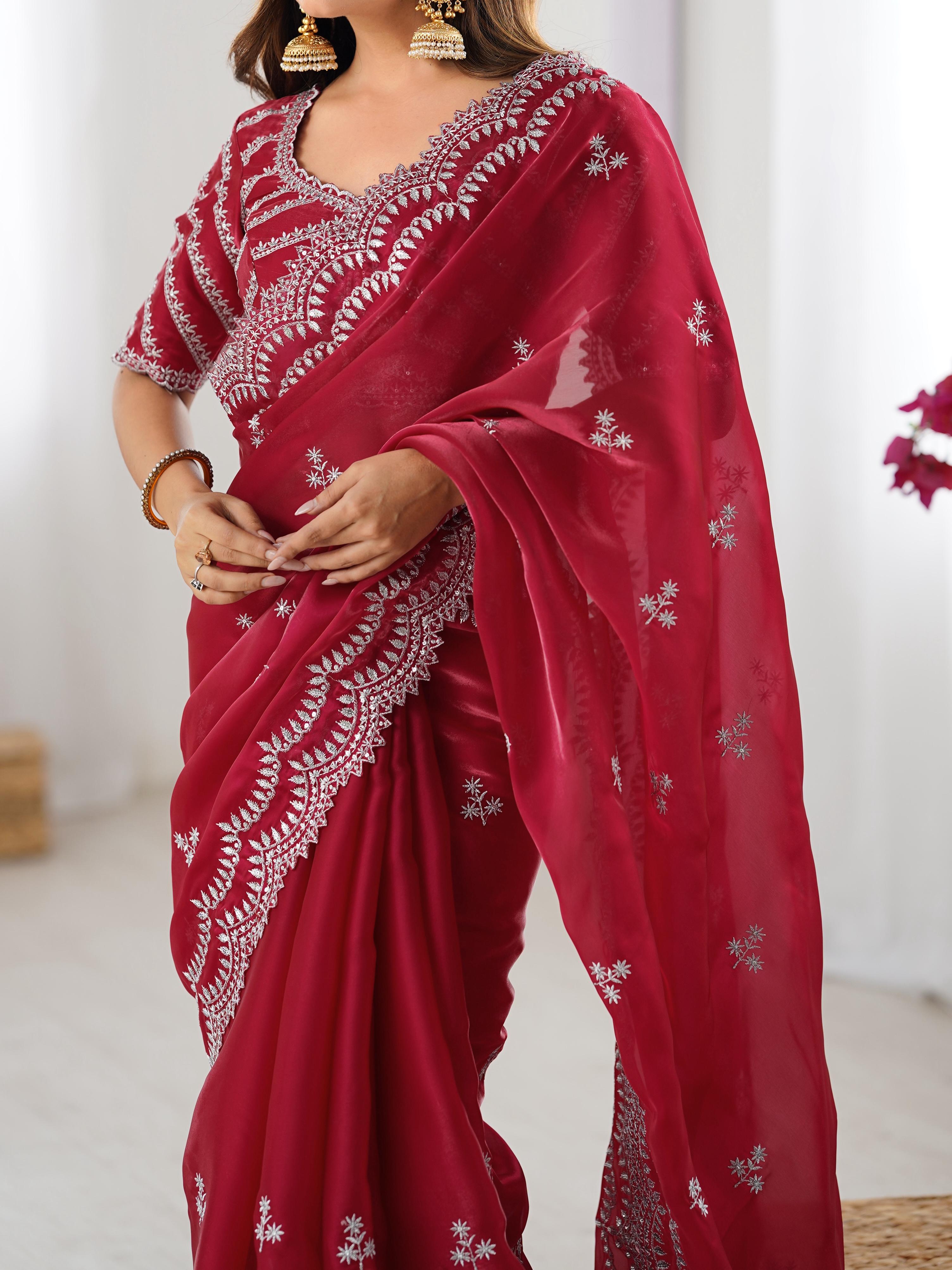 Desirable Party Wear Silk Thread n Sequence Work Fancy Designer Saree With Unstitched Blouse