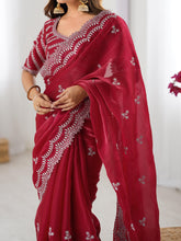 Load image into Gallery viewer, Desirable Party Wear Silk Thread n Sequence Work Fancy Designer Saree With Unstitched Blouse
