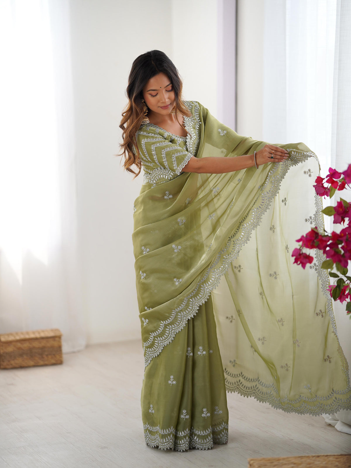 Desirable Party Wear Silk Thread n Sequence Work Fancy Designer Saree With Unstitched Blouse