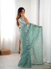 Load image into Gallery viewer, Gratifying Wedding Wear Crush Silk Sequence Work Designer Saree With Matching Unstitched Blouse
