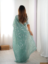 Load image into Gallery viewer, Gratifying Wedding Wear Crush Silk Sequence Work Designer Saree With Matching Unstitched Blouse
