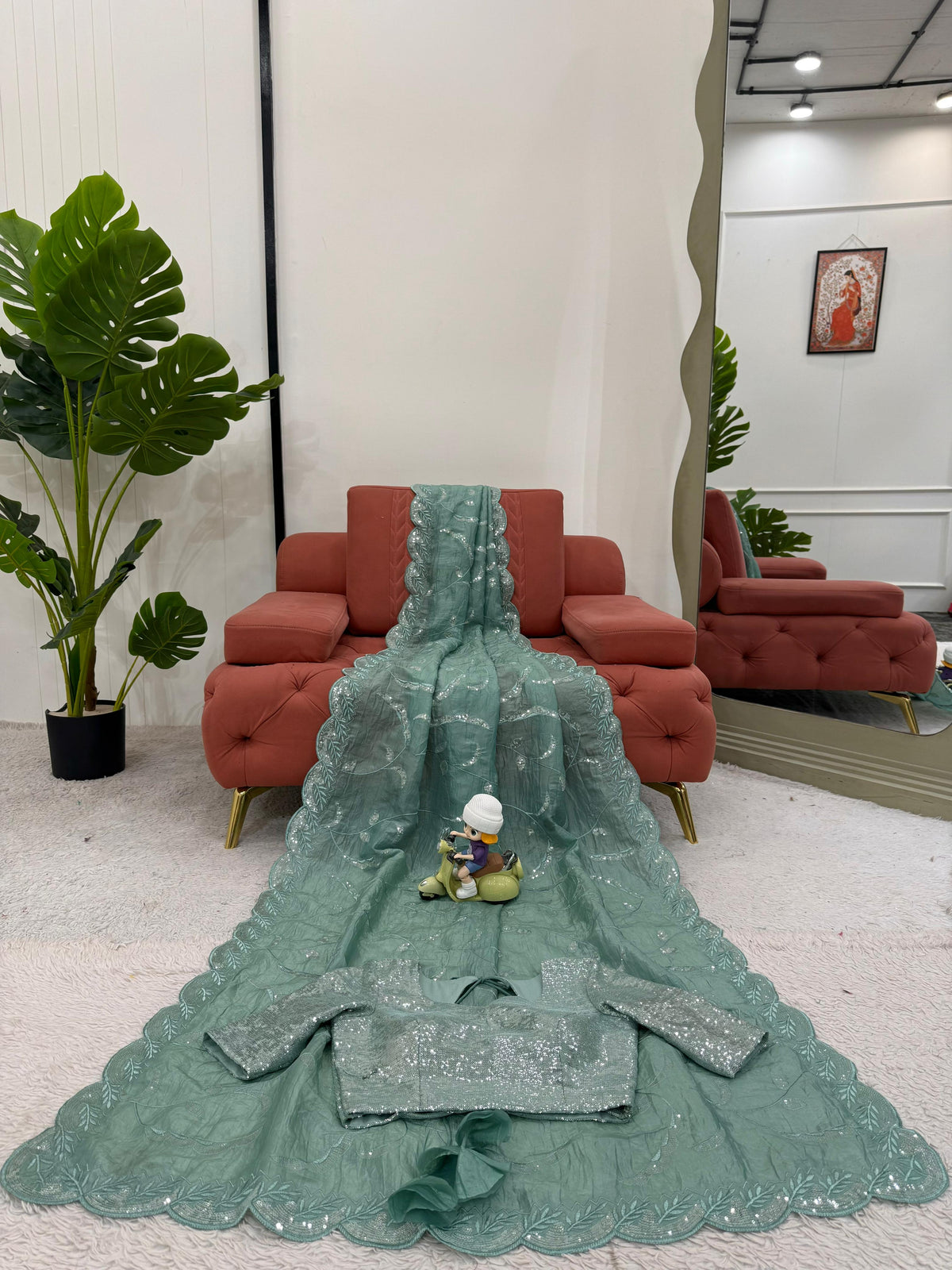 Gratifying Wedding Wear Crush Silk Sequence Work Designer Saree With Matching Unstitched Blouse