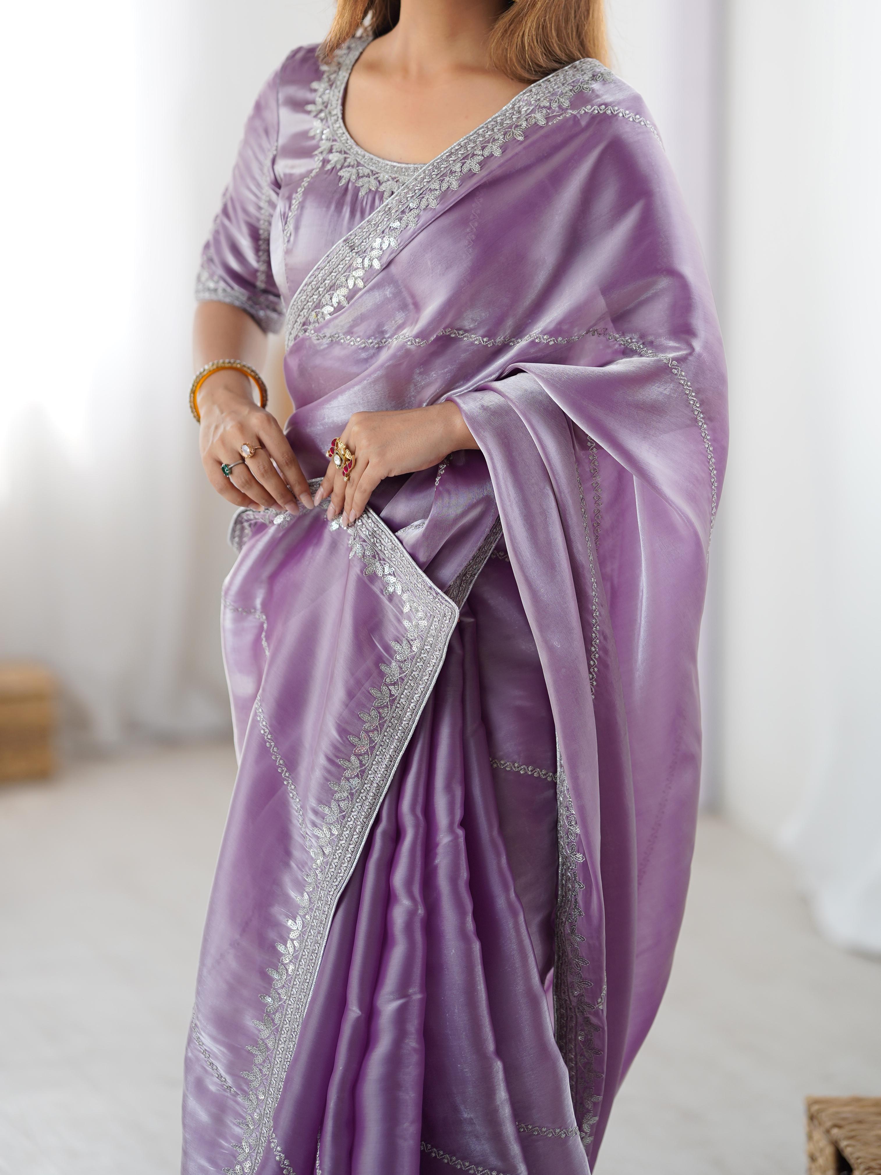 Glamorous Function Wear Silk Thread n Sequence Work Fancy Designer Saree With Unstitched Blouse