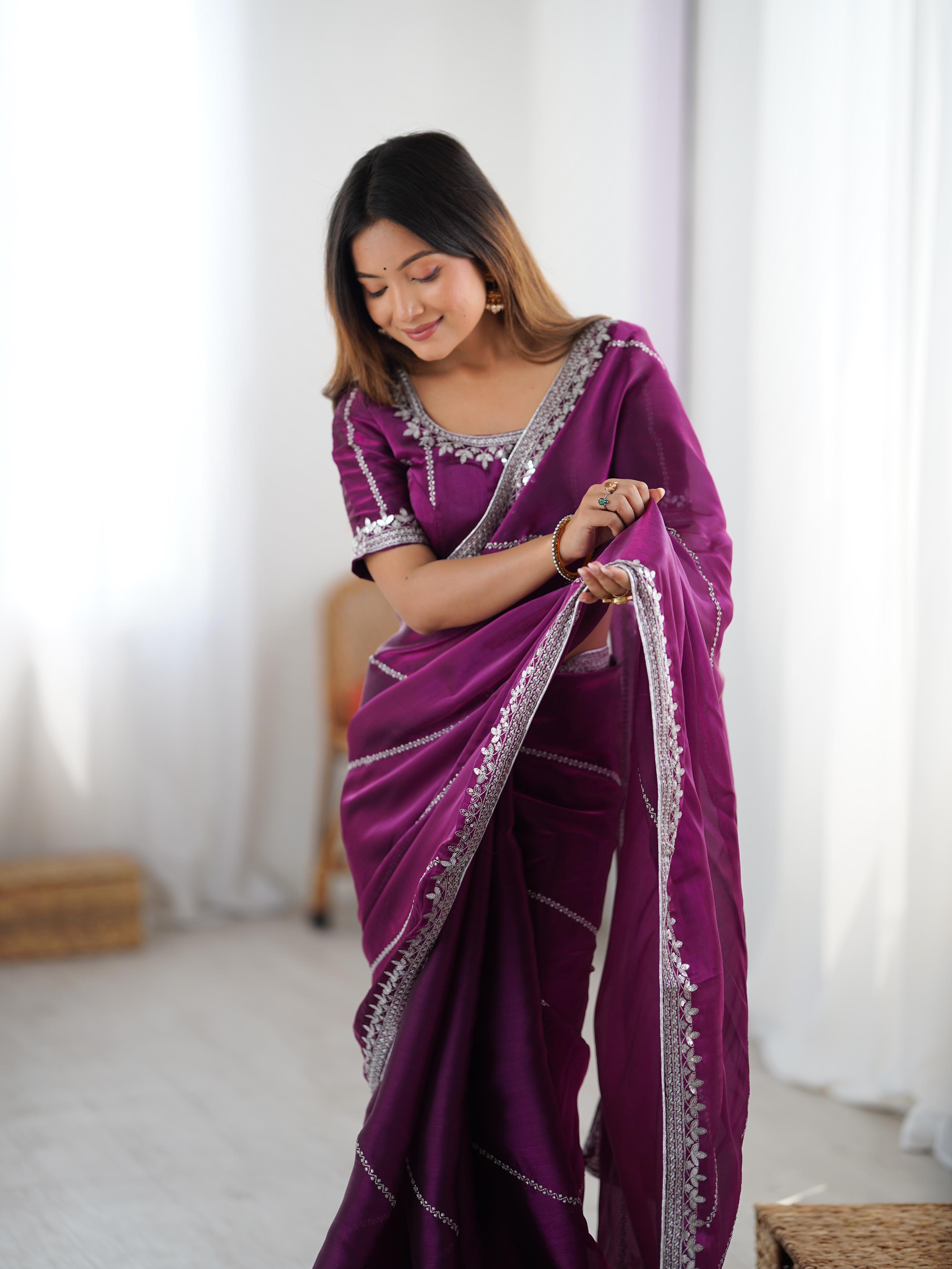 Glamorous Function Wear Silk Thread n Sequence Work Fancy Designer Saree With Unstitched Blouse