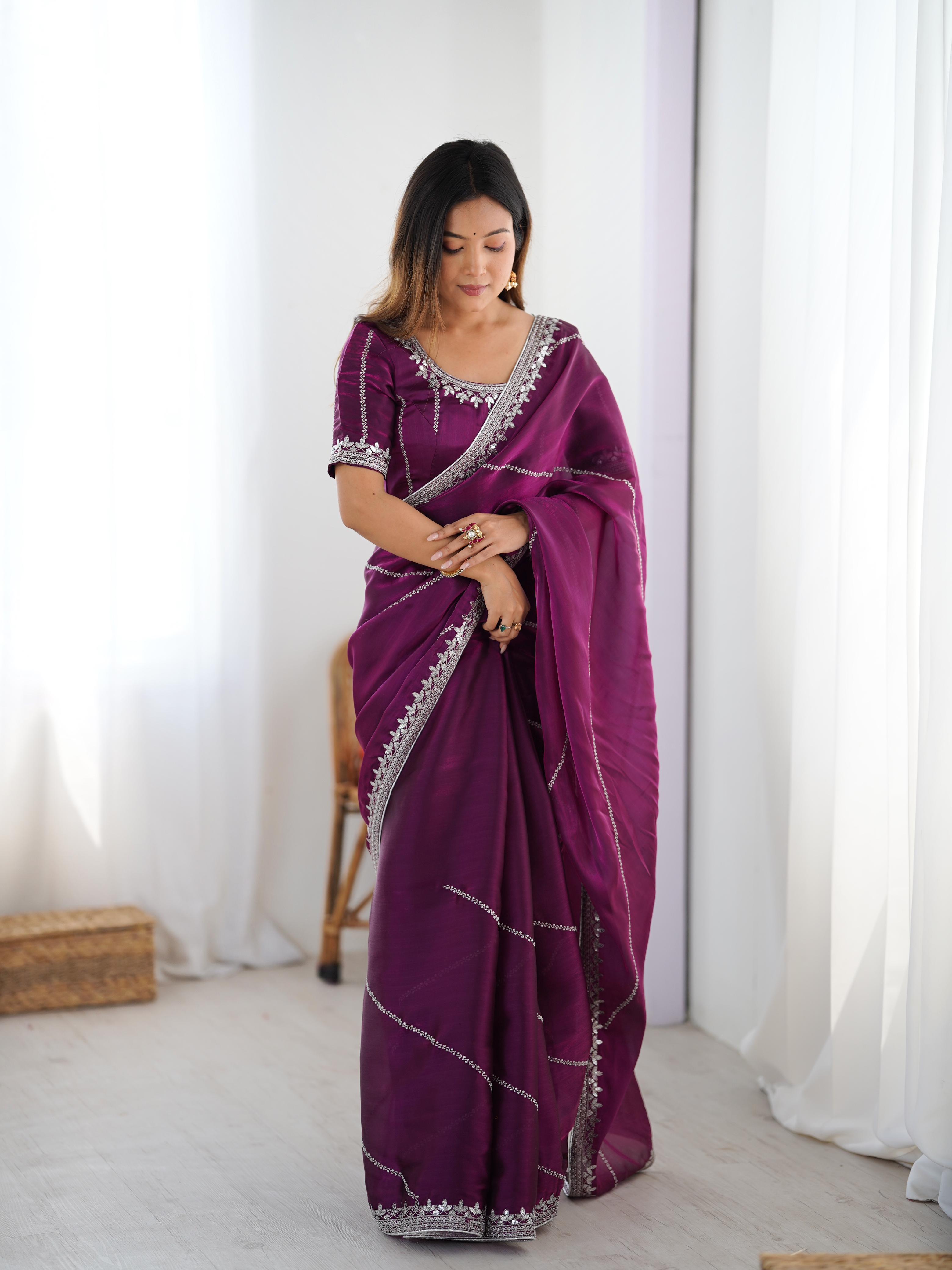 Glamorous Function Wear Silk Thread n Sequence Work Fancy Designer Saree With Unstitched Blouse