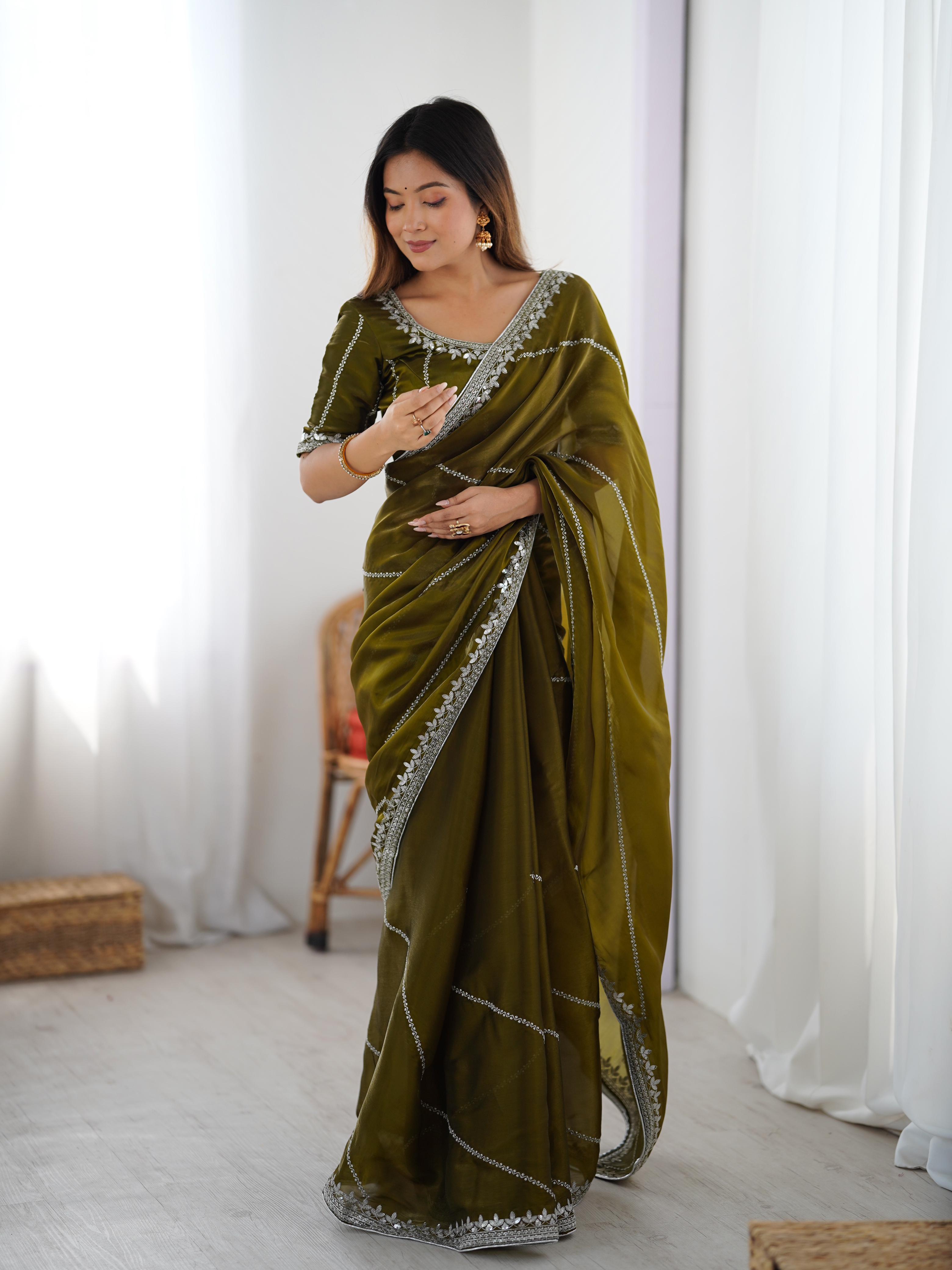 Glamorous Function Wear Silk Thread n Sequence Work Fancy Designer Saree With Unstitched Blouse