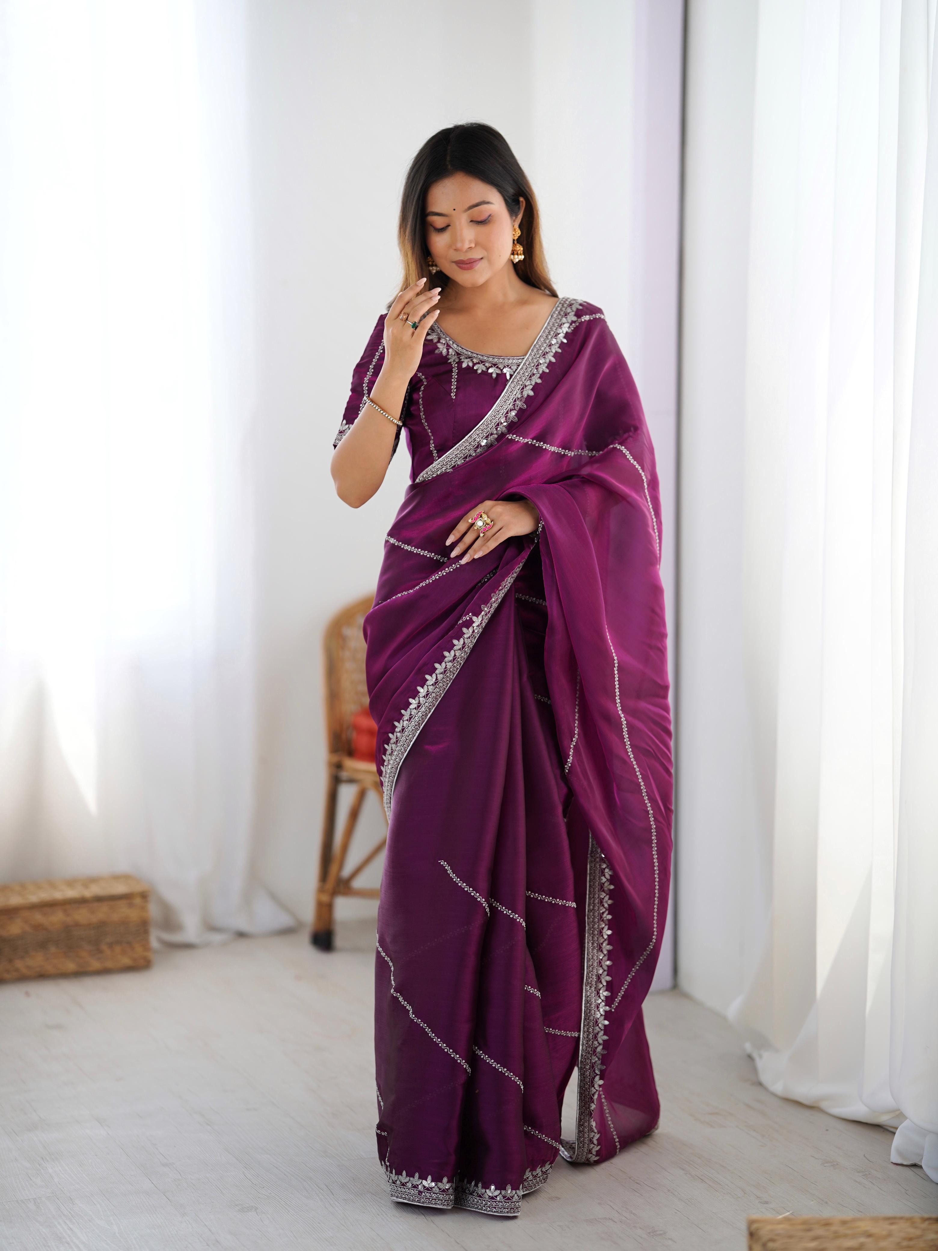 Glamorous Function Wear Silk Thread n Sequence Work Fancy Designer Saree With Unstitched Blouse